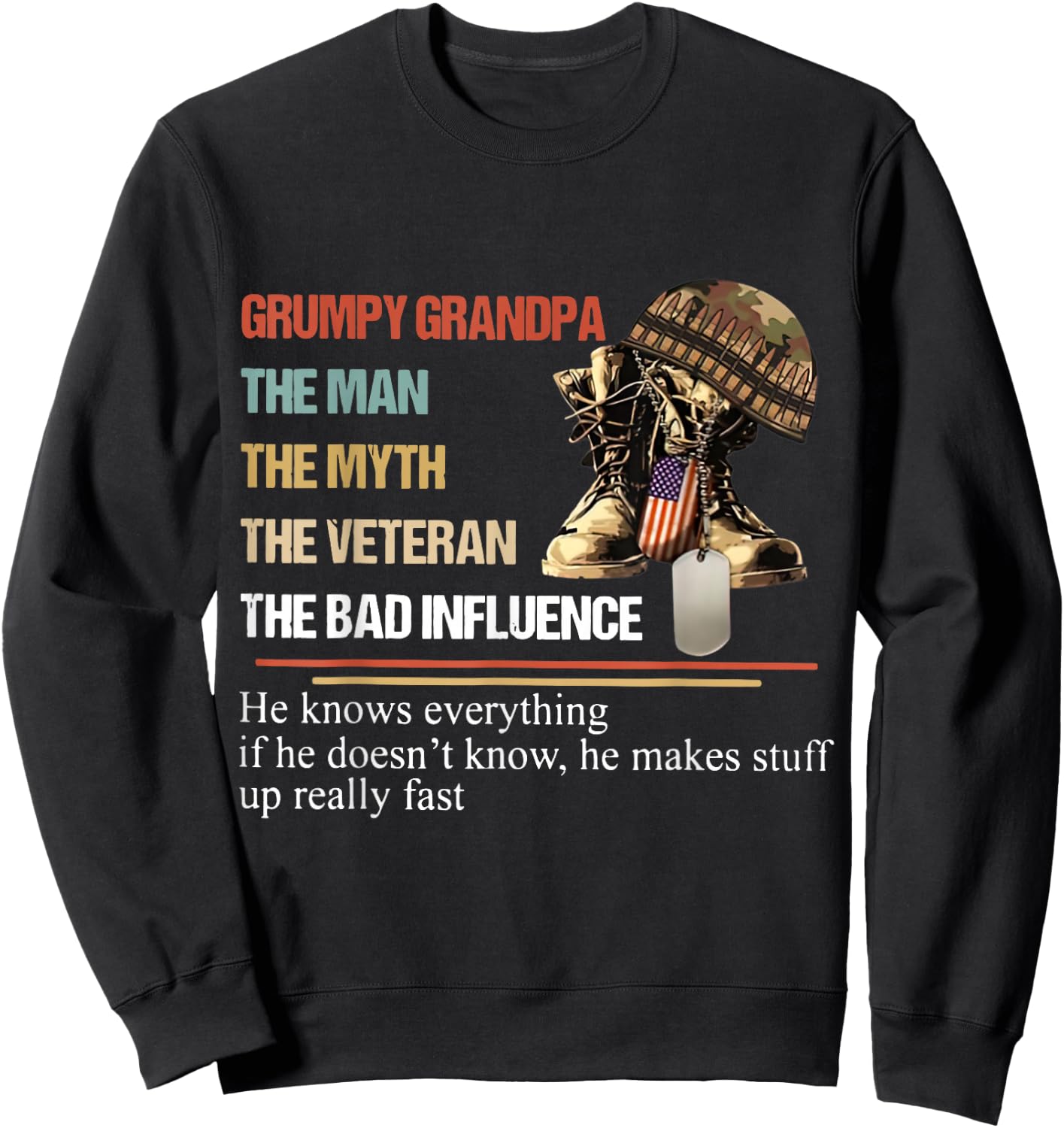 Grumpy Grandpa The Man The Myth The Veteran Sweatshirt - Sweatshirt | Black