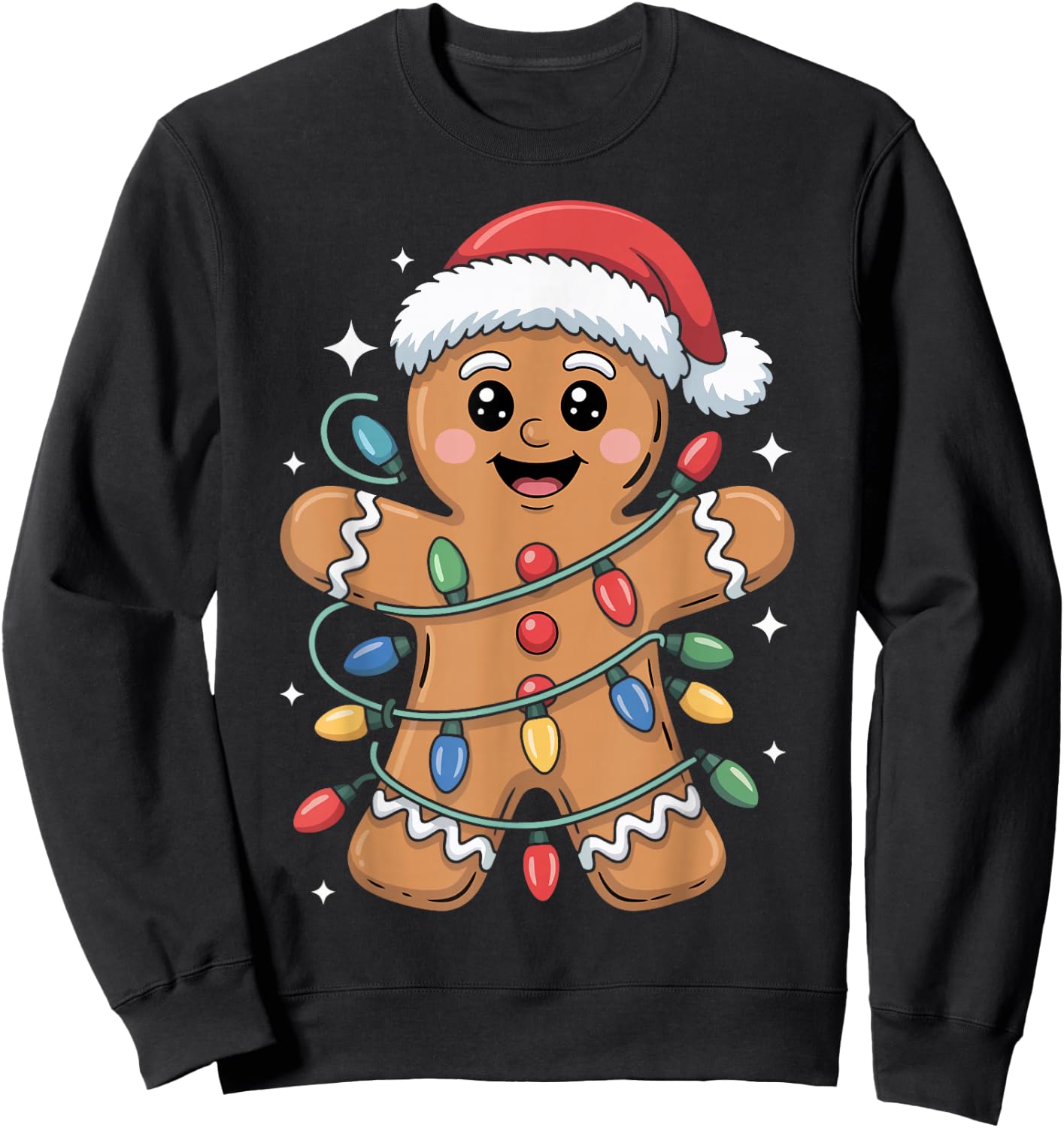 Gingerbread Man Tangled Christmas Lights Sweatshirt - Sweatshirt | Black