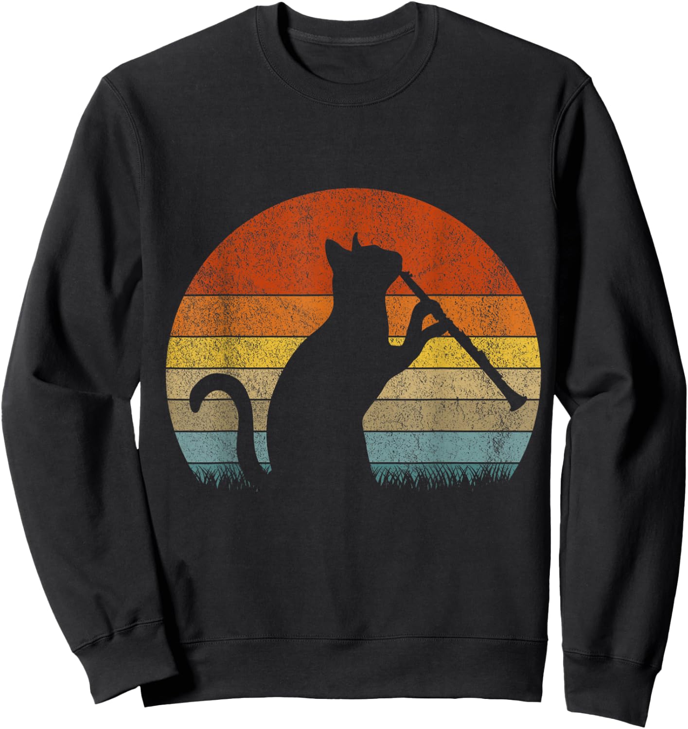 Funny Clarinet Cat Clarinet Player Musician Retro Vintage Sweatshirt - Sweatshirt | Black