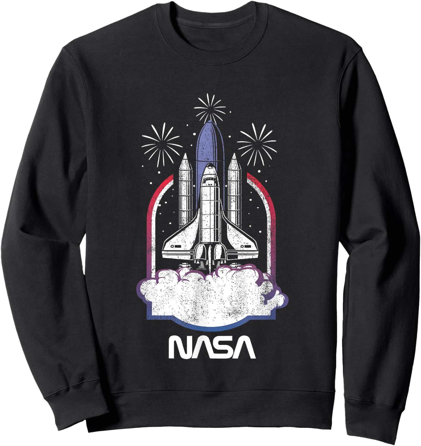 NASA 4th of July Iconic Space Shuttle Launch Distressed Logo Sweatshirt - Sweatshirt | Black