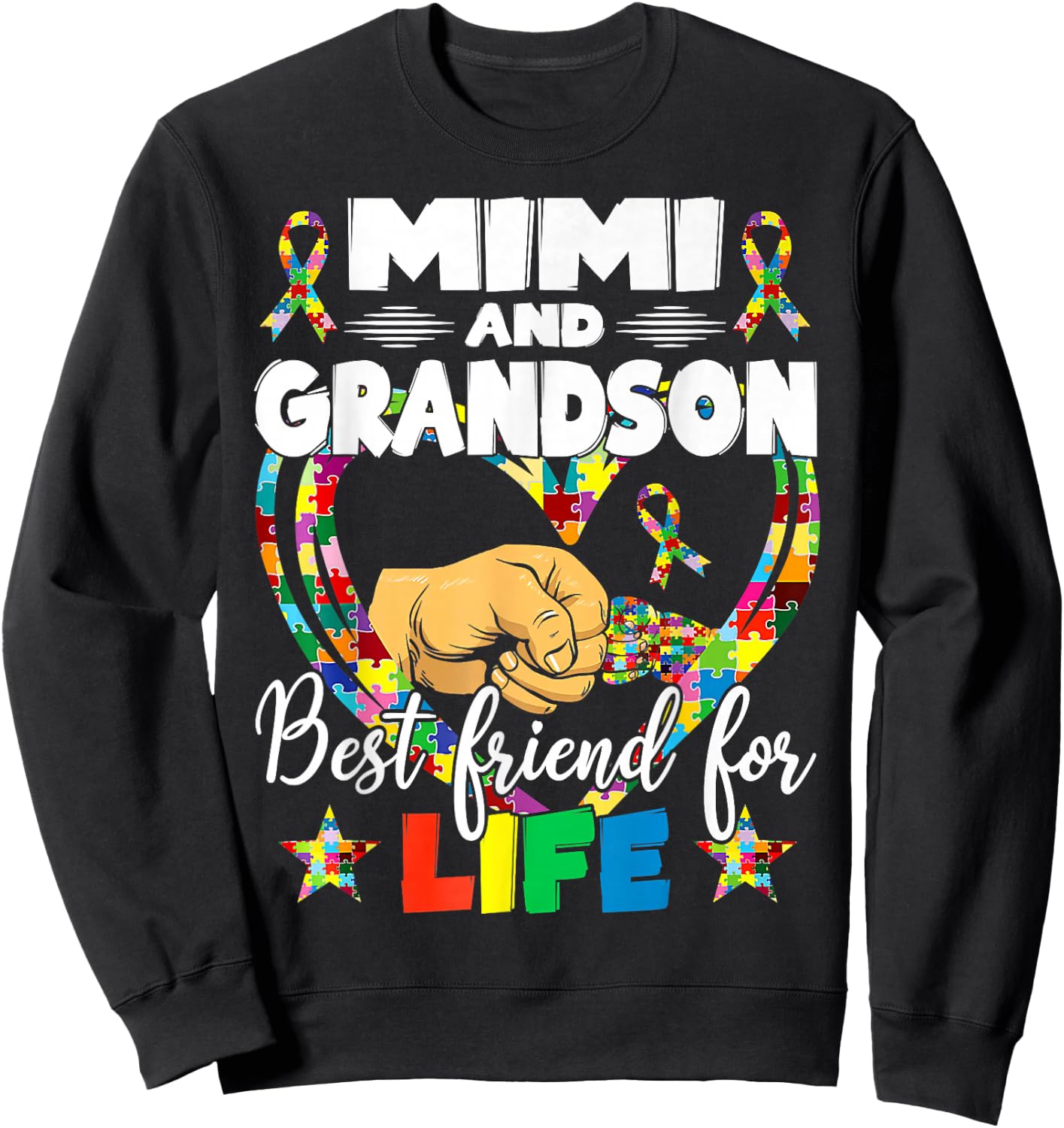 Supportive Women Autism Awareness Mimi And Grandson Sweatshirt - Sweatshirt | Black