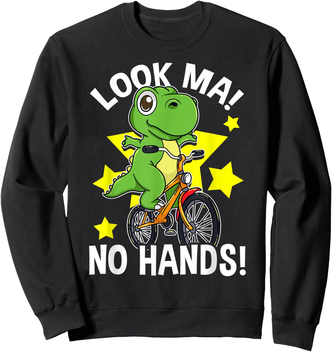 Look Ma No Hands Ride A Bicycle Learning Kids Funny Dinosaur Sweatshirt - Sweatshirt | Black