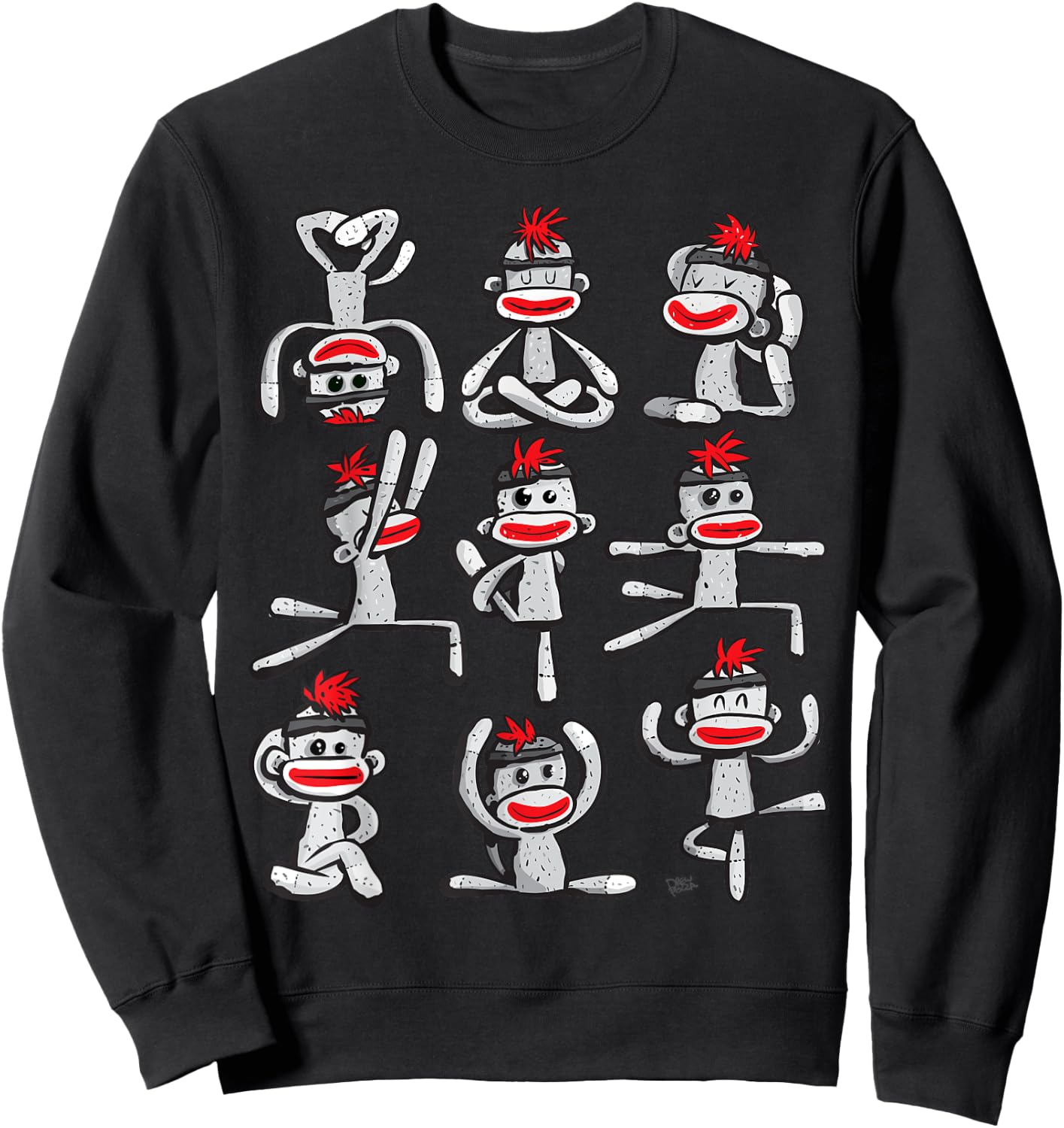 Yoga Pose Asana Sock Monkey Cute Wellness Sweatshirt - Sweatshirt | Black