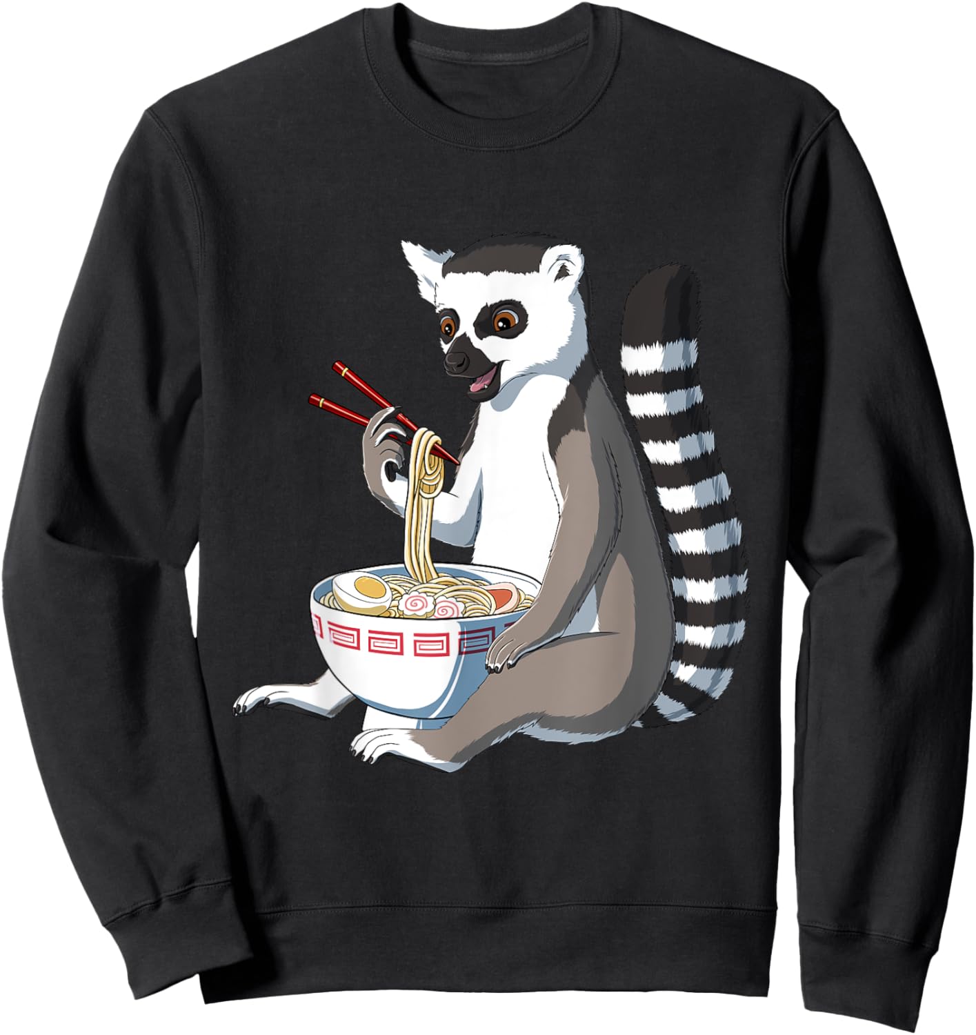 Lemur Gifts Japanese Anime Lemur Ramen Bowl - -Adults, Black, Small Sweatshirt - Sweatshirt | Black