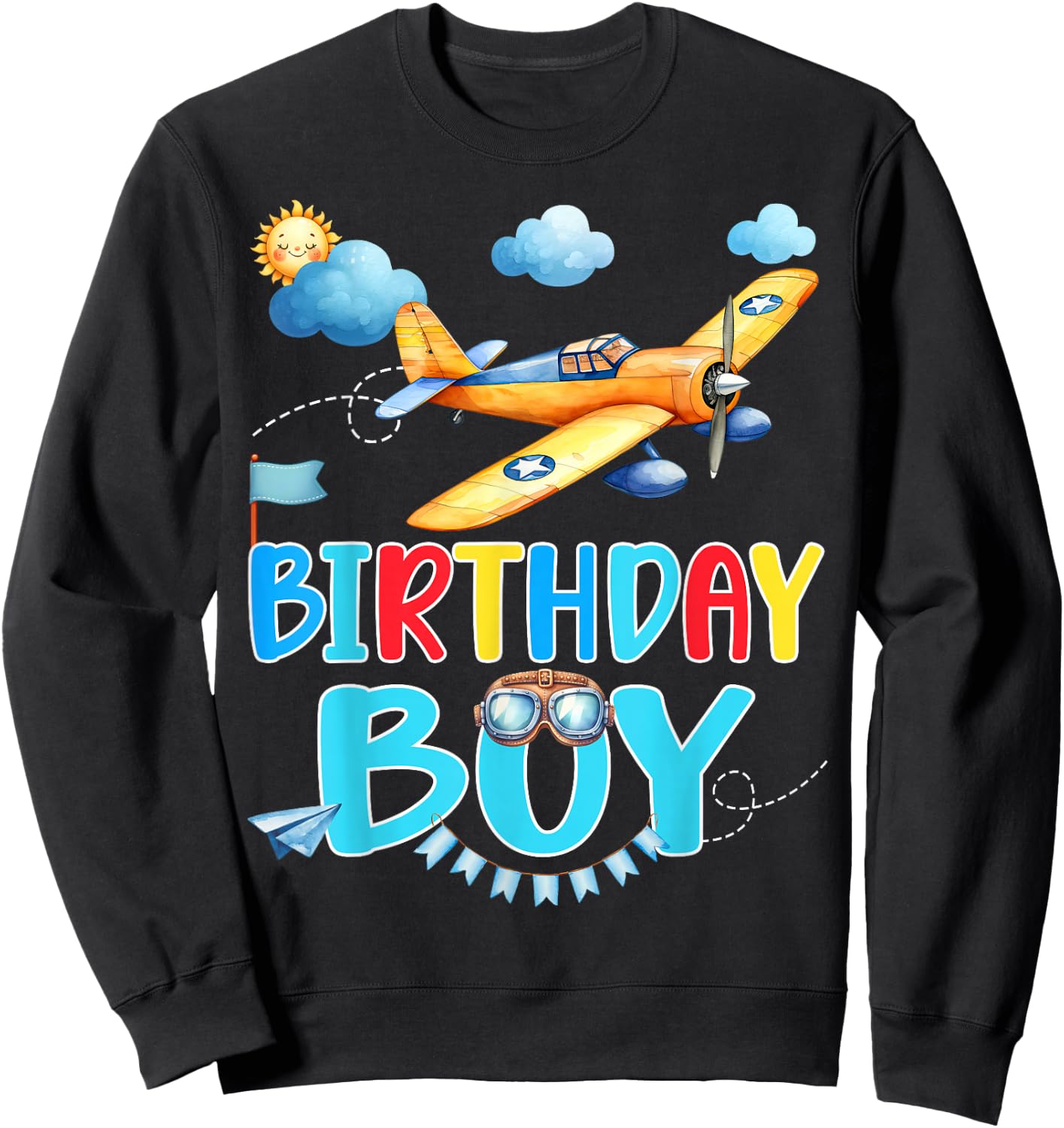 Kids Birthday Boy Flight Crew Squad Airplane Matching Family Sweatshirt - Sweatshirt | Black