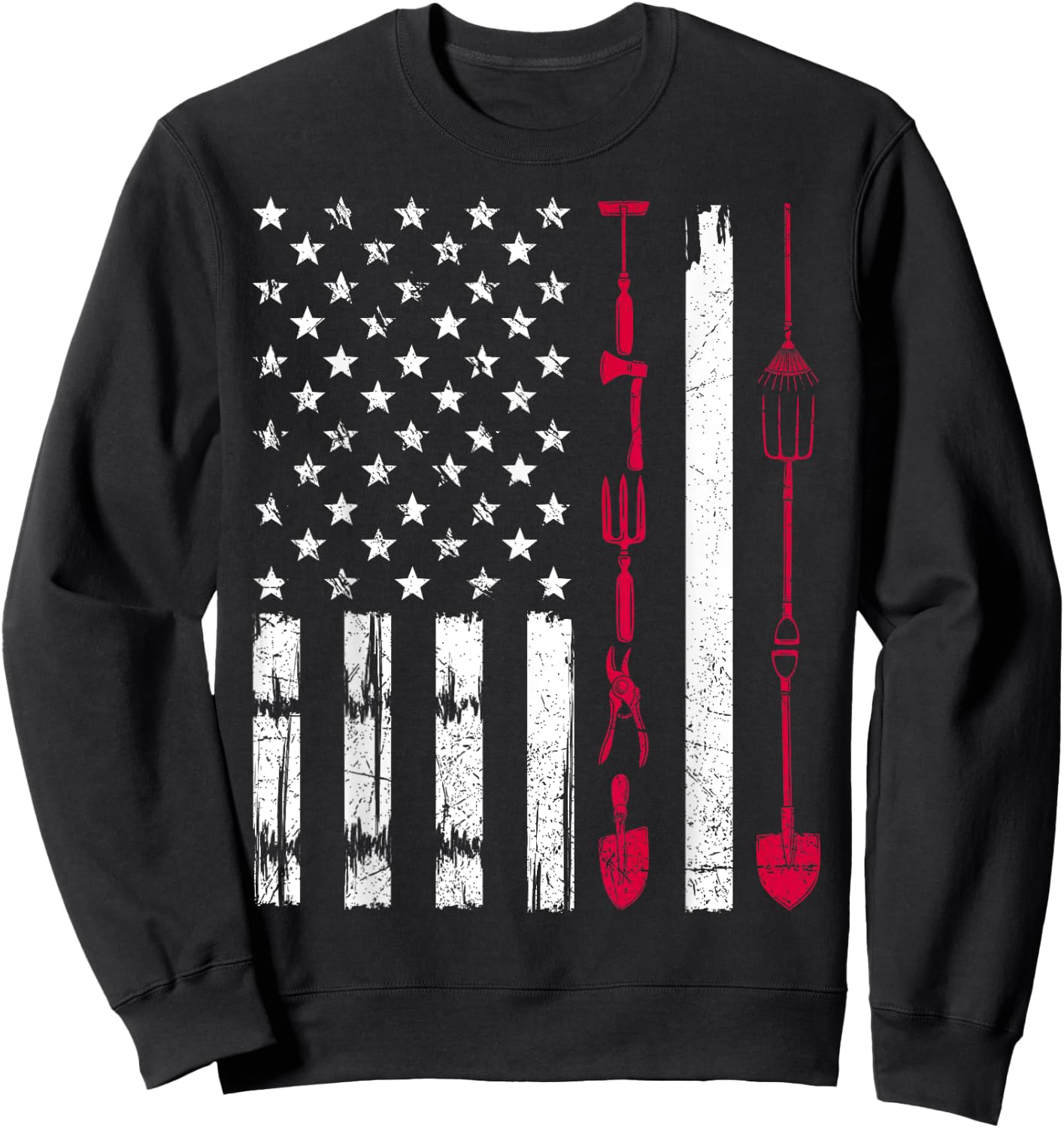 USA Gardening Flag Proud American Gardener Patriotic Retro Sweatshirt - Sweatshirt | Black