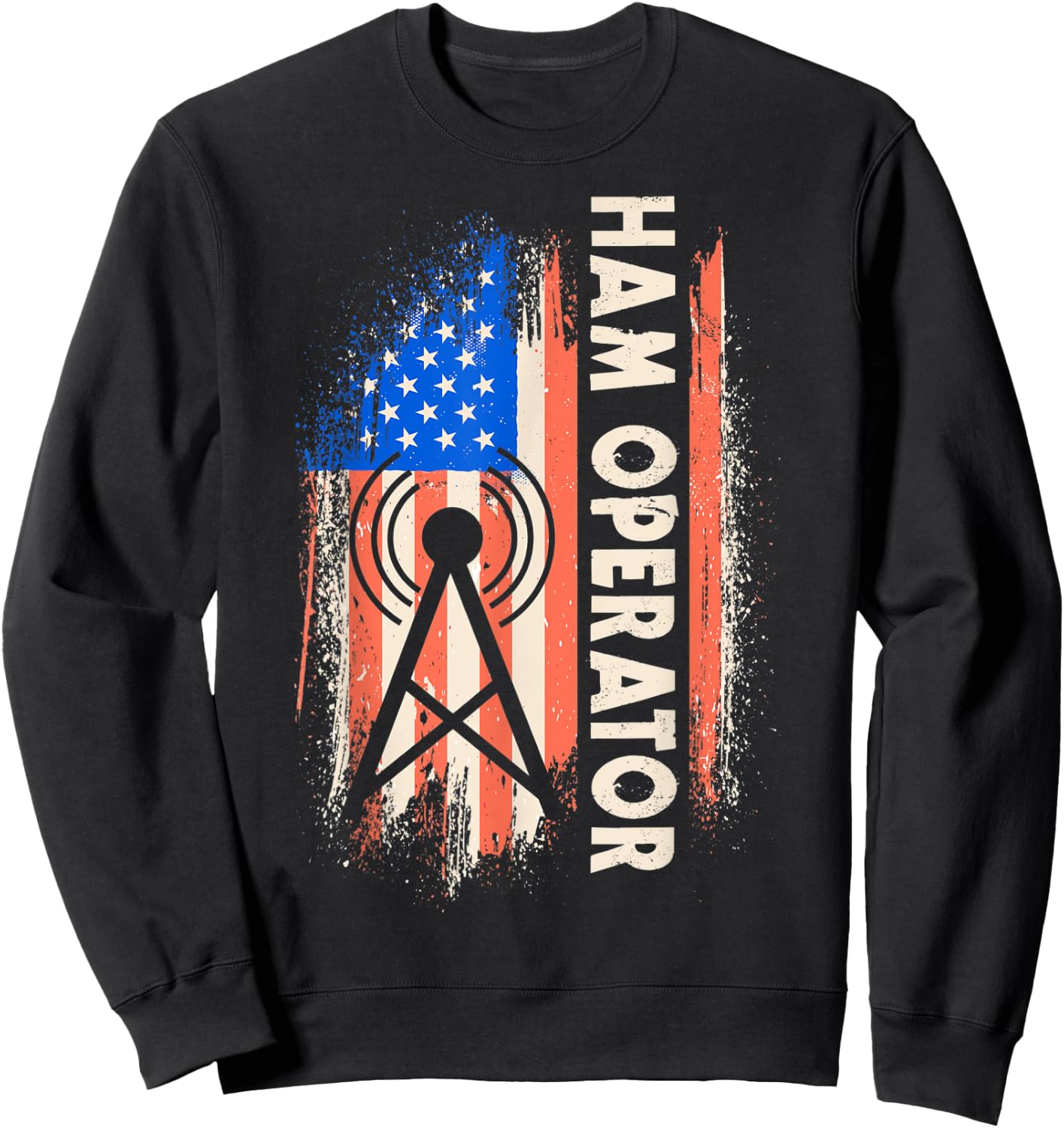 Patriotic USA Flag Ham Radio Amateur Radio Operator Women Men Sweatshirt - Sweatshirt | Black