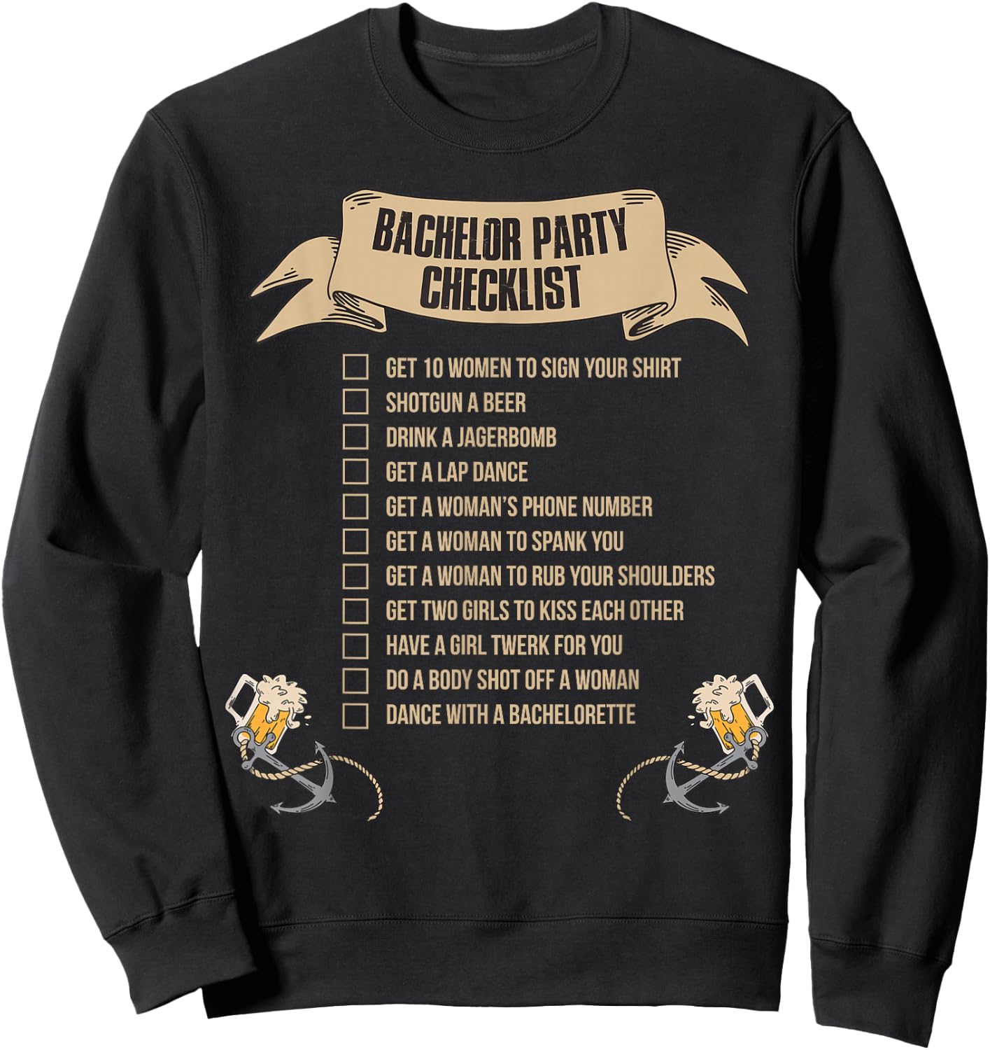 Bachelor Party Checklist Sweatshirt - Sweatshirt | Black