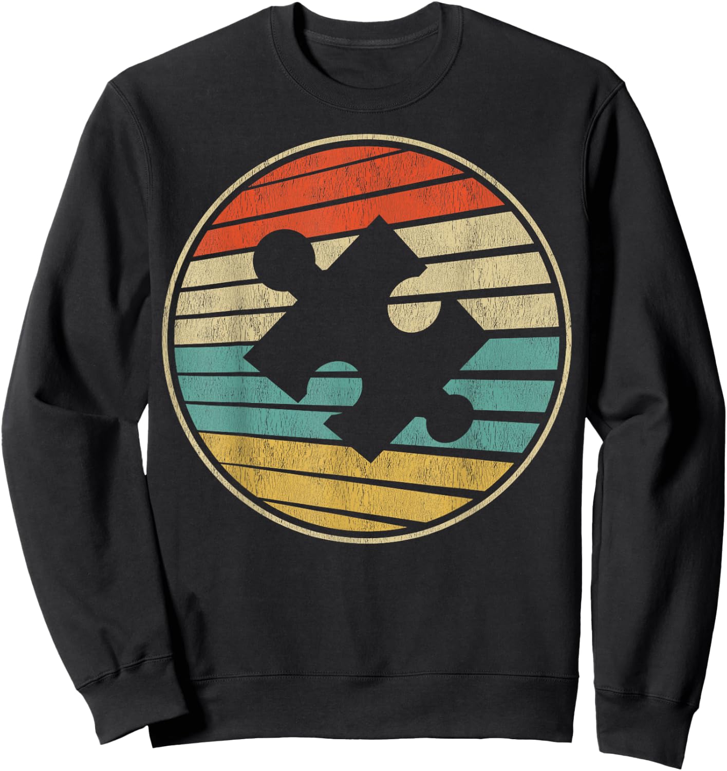 Cute Autism Awareness Vintage 70s 80s Autism Mom Dad Puzzle Sweatshirt - Sweatshirt | Black