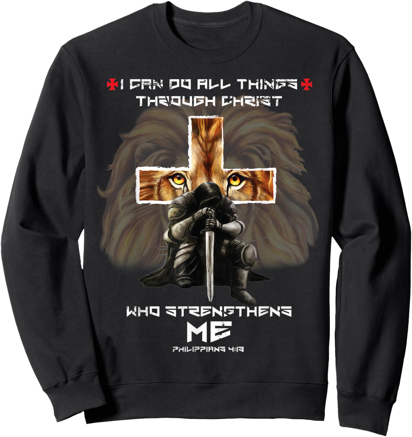 Philippians 4:13 Christian Bible Verse Cross Lion Easter Top Sweatshirt - Sweatshirt | Black