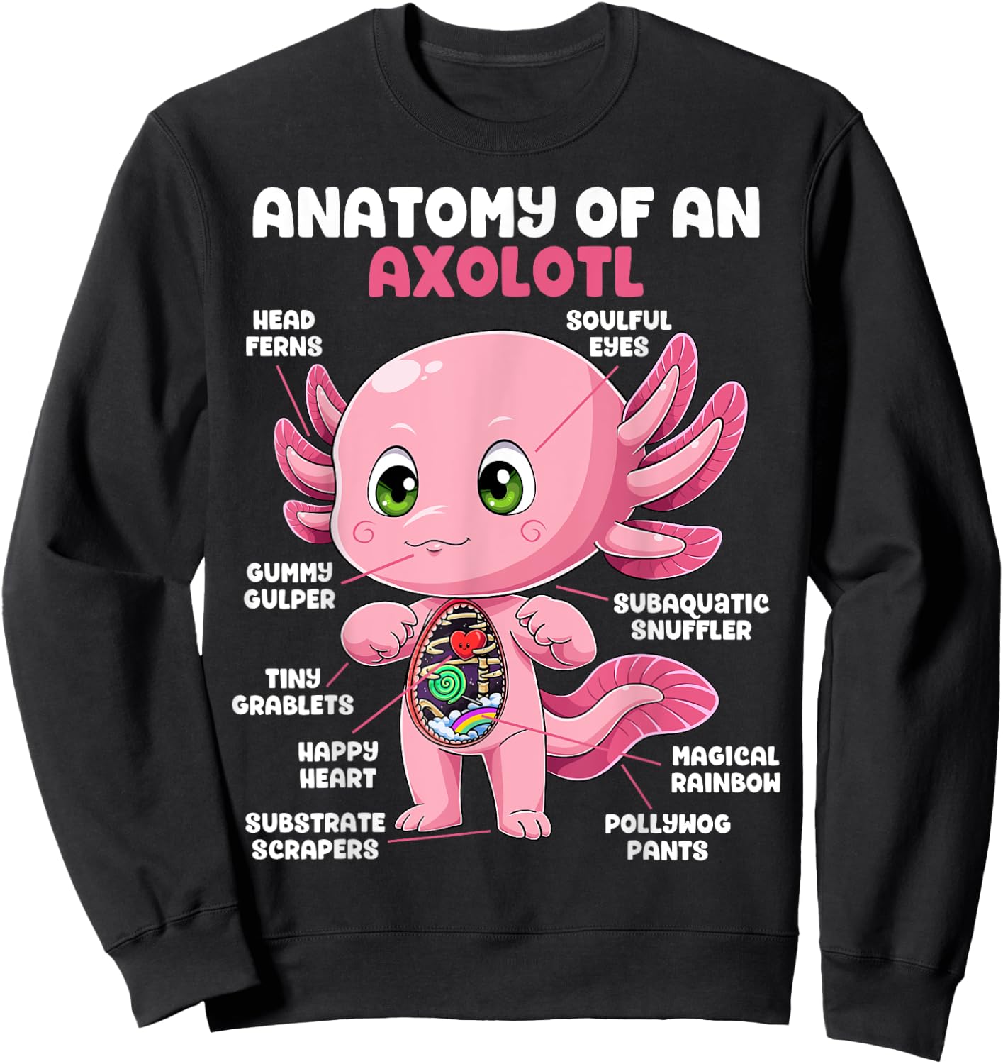Axolotl Anatomy Shirt Anatomy of an Axolotl Biology Science Sweatshirt - Sweatshirt | Black