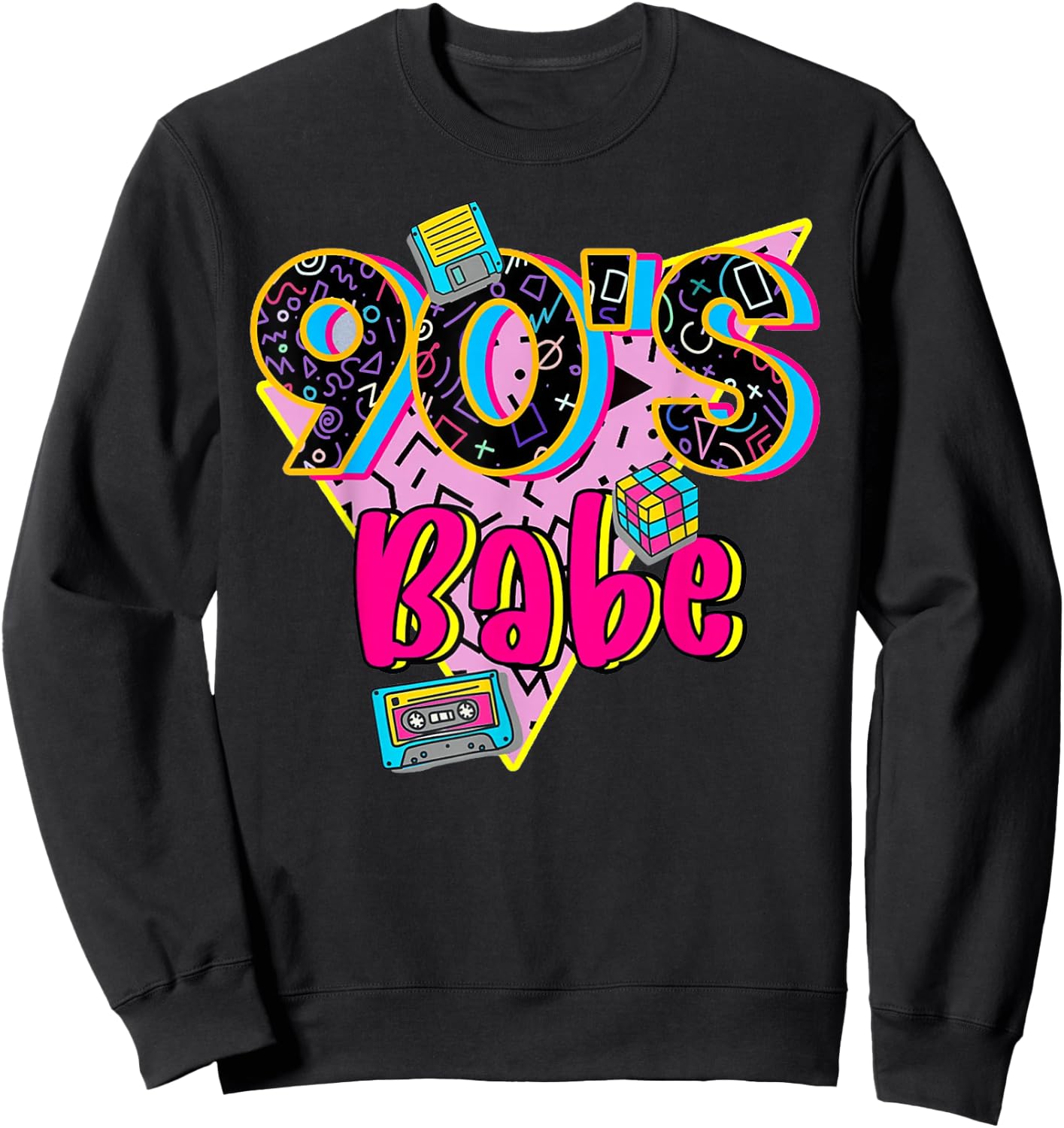 Vintage 90s Baby Party Funny Back To 90s Cassette Nostalgia Sweatshirt - Sweatshirt | Black