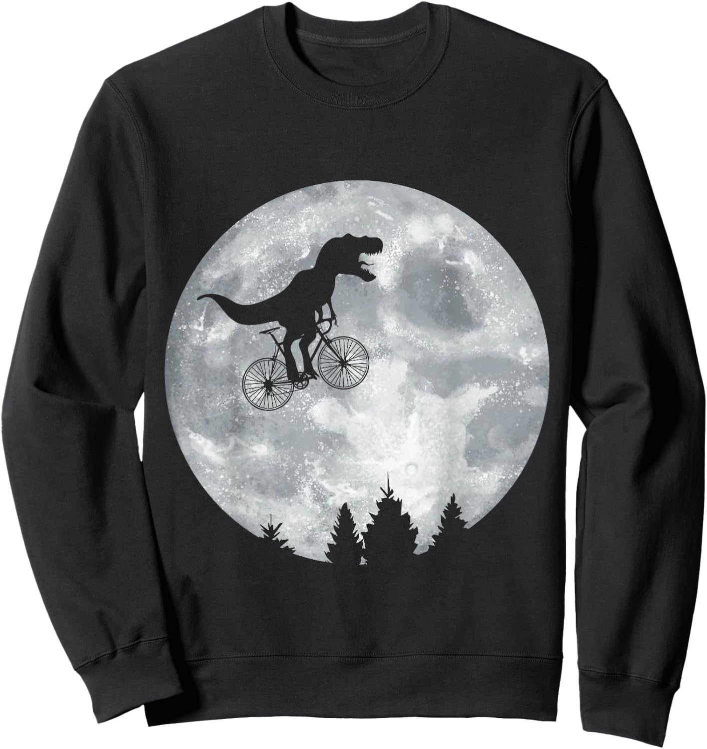 Dino Trex Riding Moon Bike Halloween Lunar Cycling Sweatshirt - Sweatshirt | Black