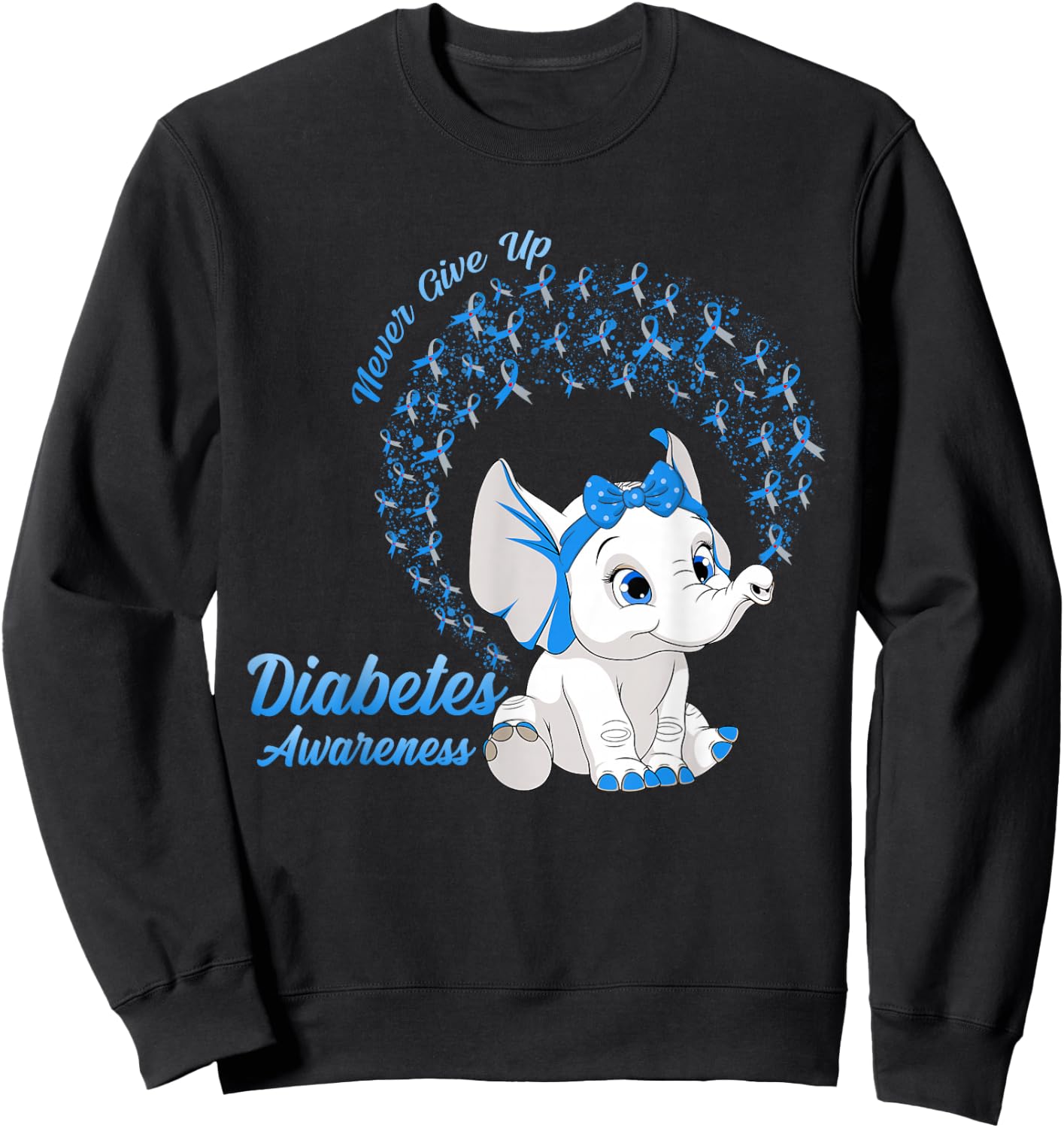 Elephant Type One TD1 Diabetes Awareness Day Month Ribbon Sweatshirt - Sweatshirt | Black
