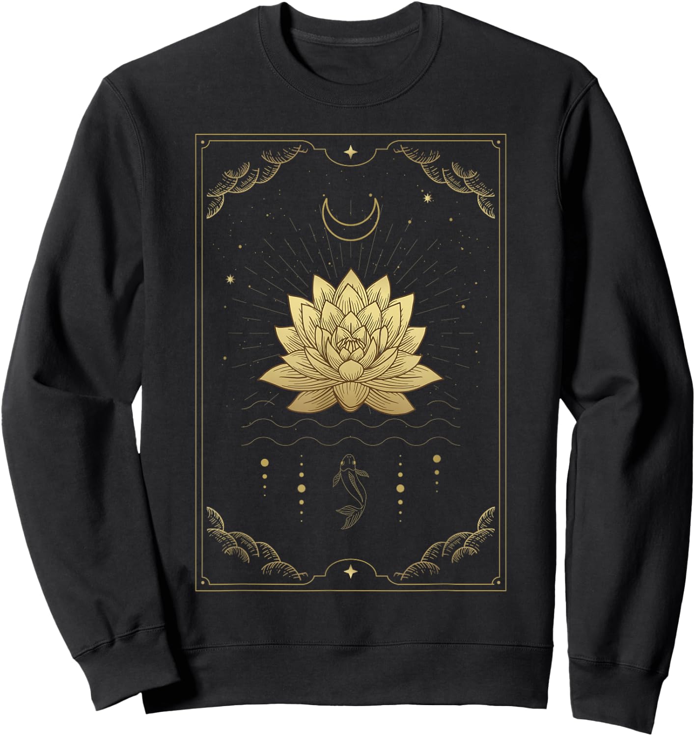 Lotus Flowers Blooming on Water Moon Tarot Card Sweatshirt - Sweatshirt | Black
