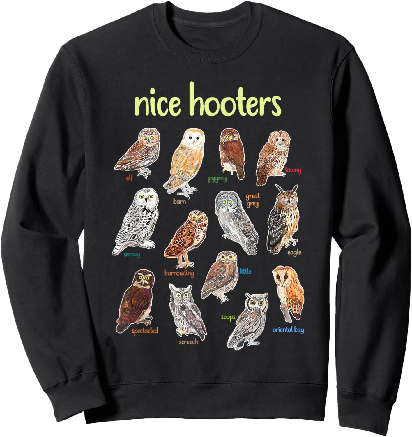 Nice Hooters Owl Bird Pun Funny Adult Joke Birdwatcher Sweatshirt - Sweatshirt | Black