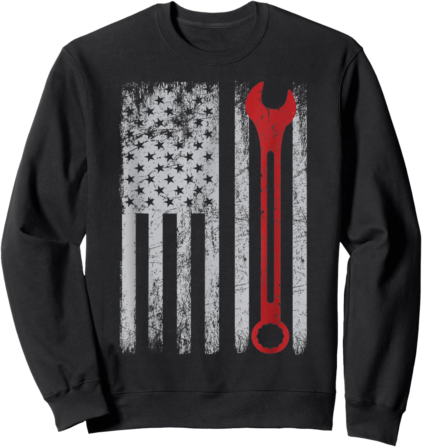 USA Flag Auto Repairman Car Mechanic Wrench Workshop Tools Sweatshirt - Sweatshirt | Black