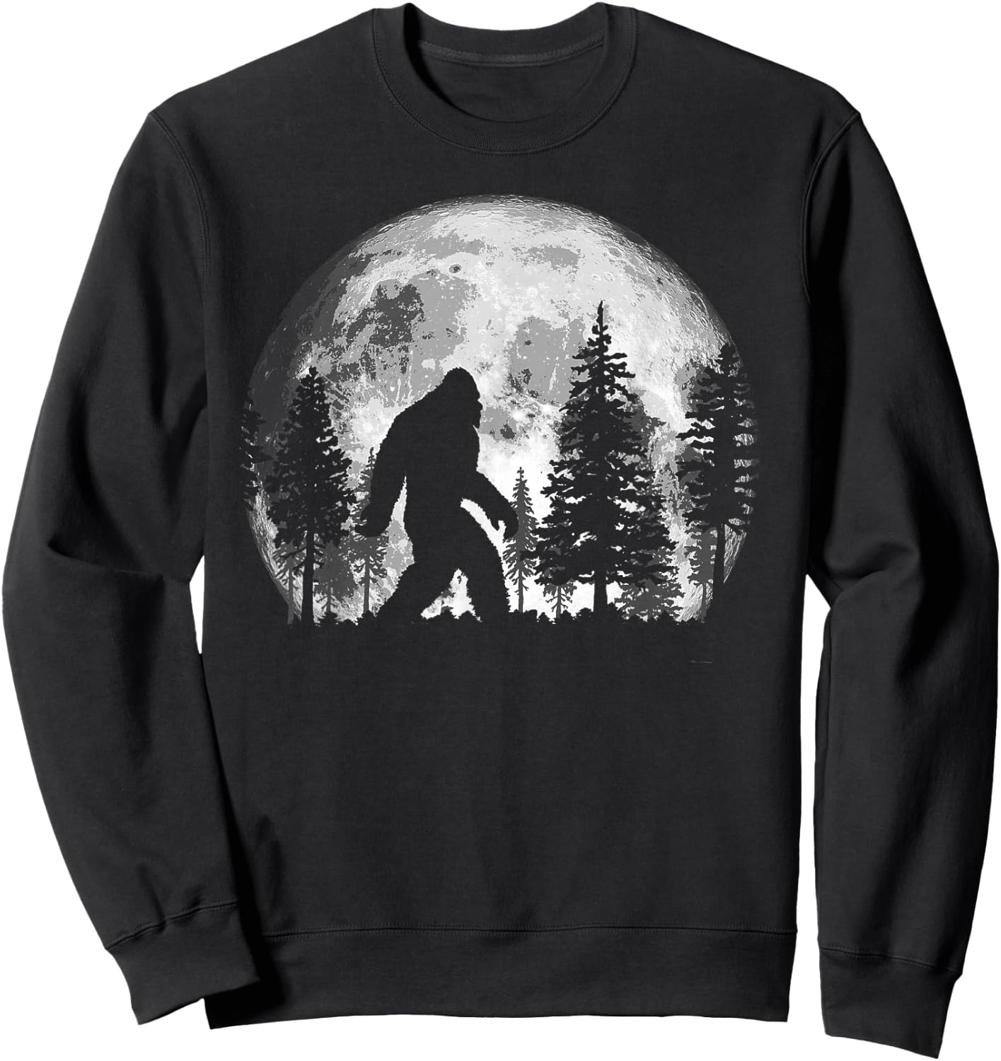 Bigfoot in The Forest Hiding at Night Full Moon Trees Nature Sweatshirt - Sweatshirt | Black
