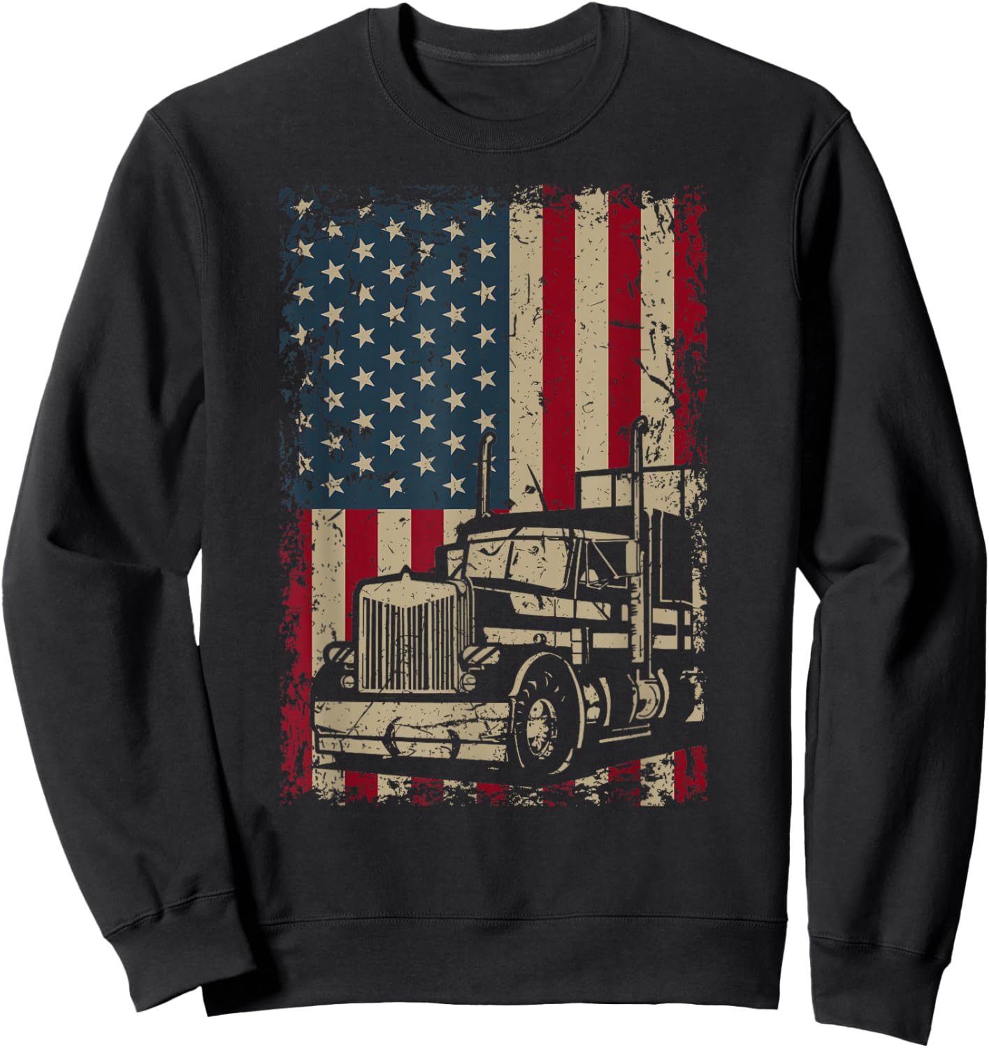 Truck Driver USA Flag Gift Patriotic Trucker Sweatshirt - Sweatshirt | Black