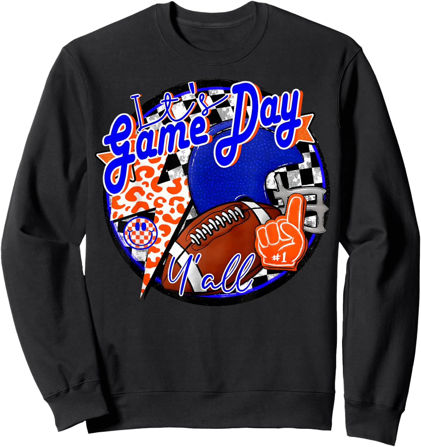It's Game Day Y'all Retro Football Team Spirit Blue & Orange Sweatshirt - Sweatshirt | Black