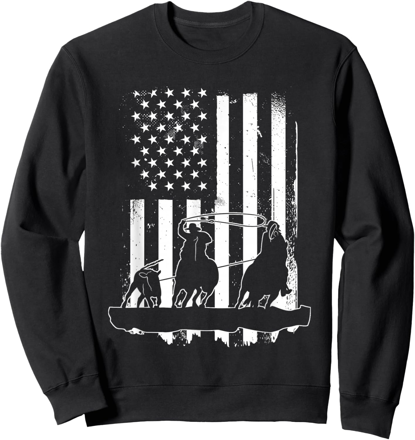 USA Flag Team Roping Design Rodeo Western Horse Country Sweatshirt - Sweatshirt | Black