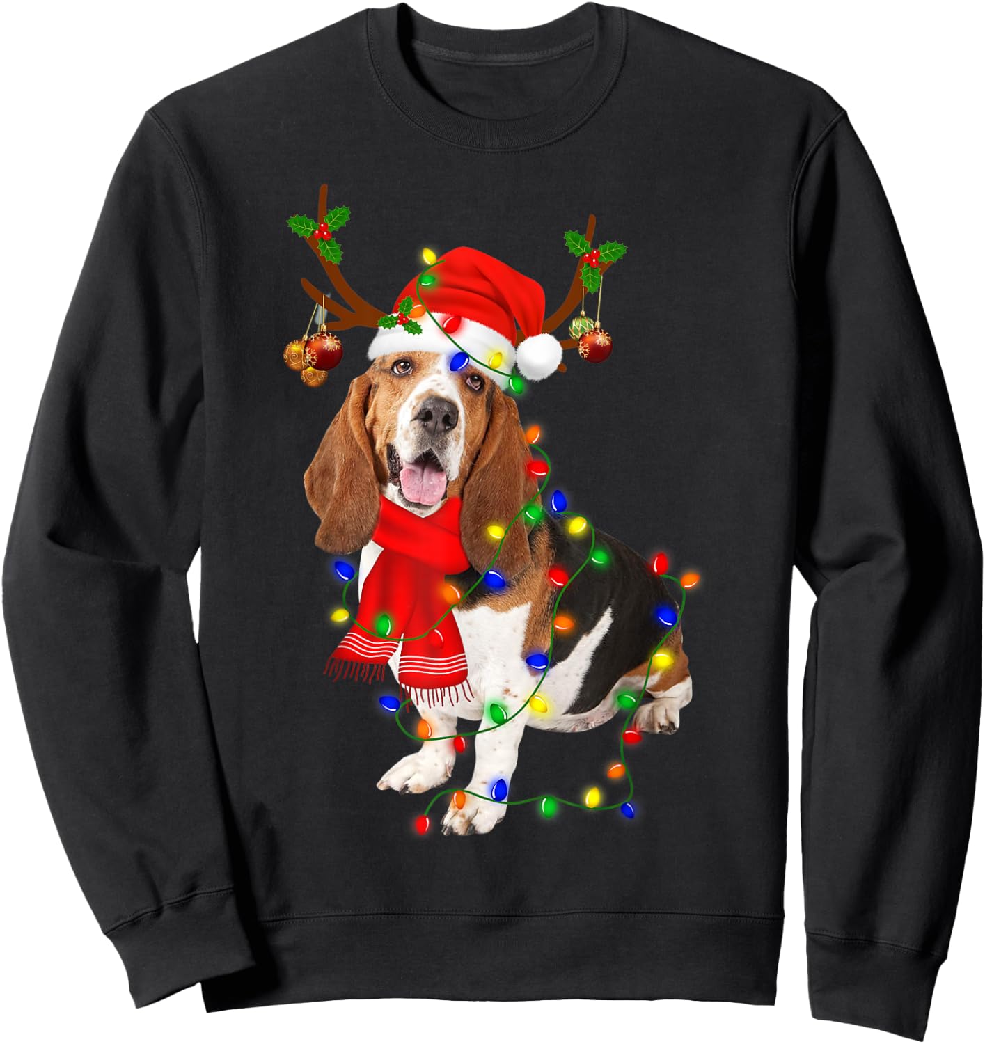 Basset Hound Christmas Light Merry Christmas Winter Gift Sweatshirt - Sweatshirt | Black