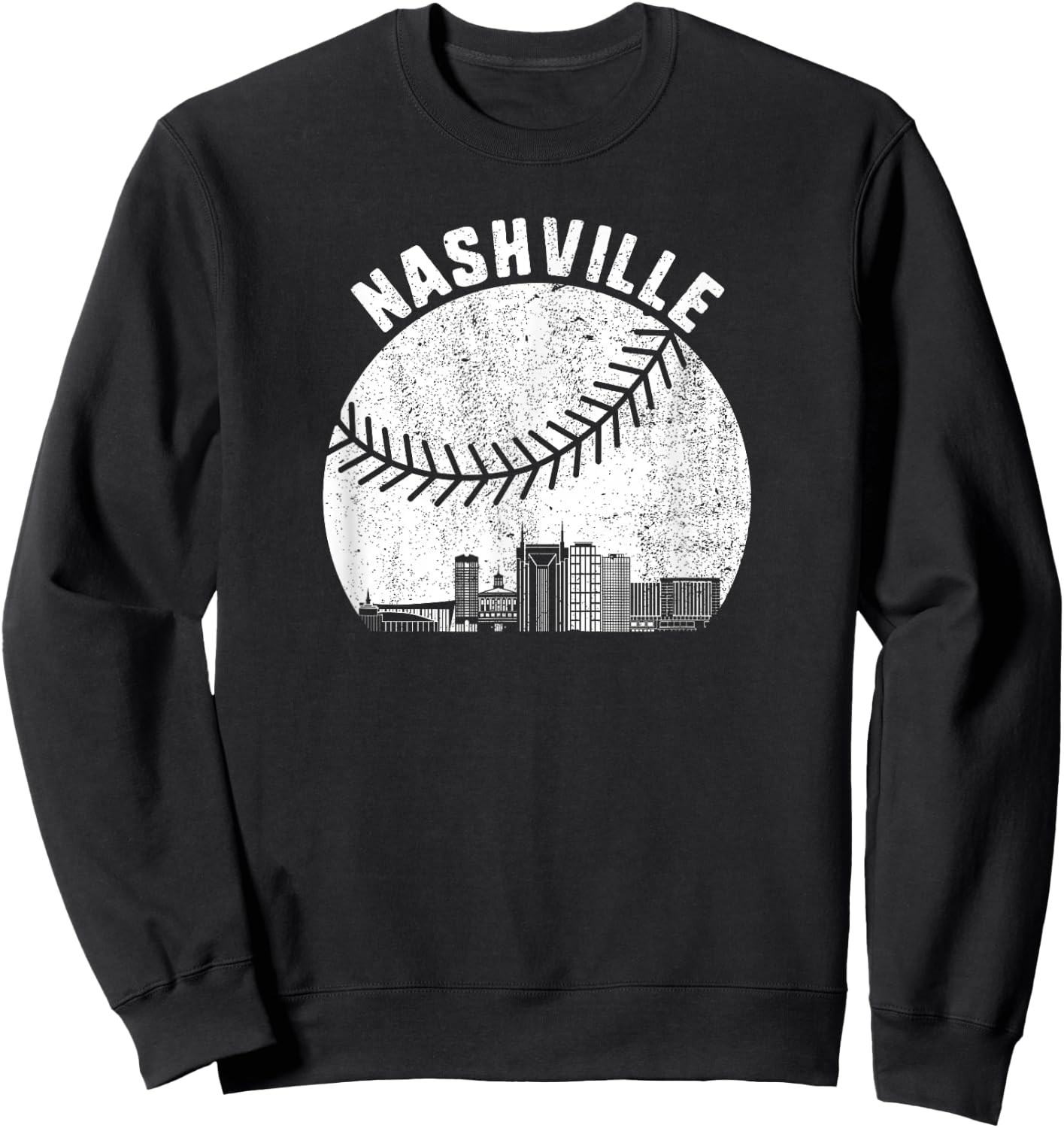 Nashville Skyline Baseball Fan Vintage Nashville Baseball Sweatshirt - Sweatshirt | Black