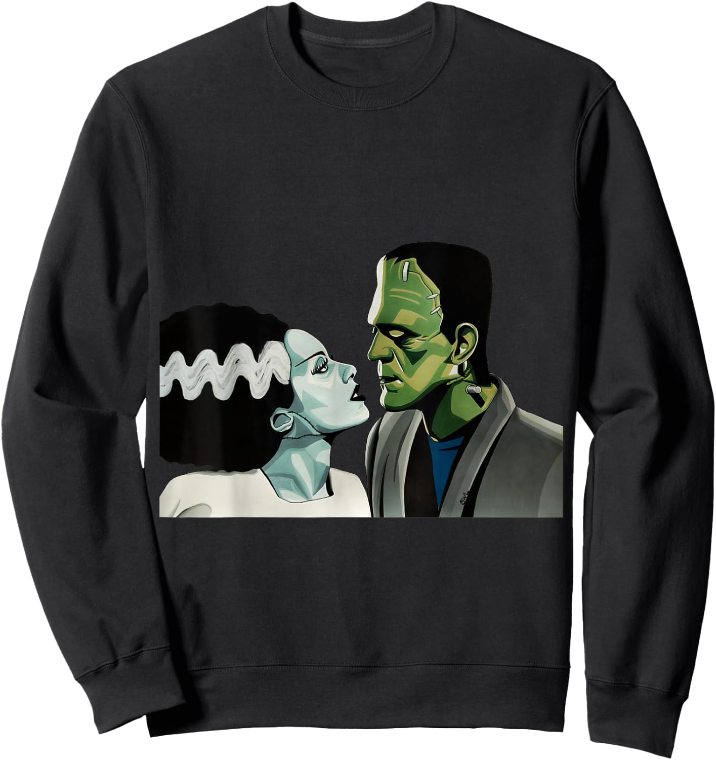 Frankenstein Monster & Bride Halloween Romantic Kiss Scene Sweatshirt - Sweatshirt | Black