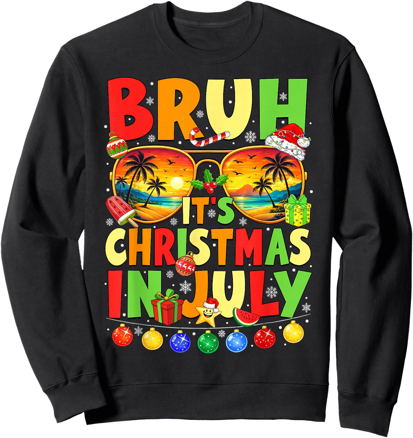 Bruh It's Christmas in July Retro Summer Sunglasses Men Boys Sweatshirt - Sweatshirt | Black