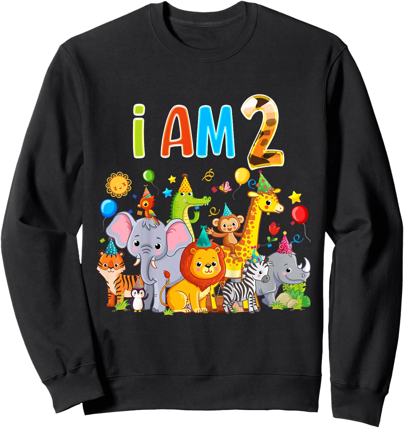 2 Year Old Zoo Animal Birthday Safari Jungle Animal 1th Kids Sweatshirt - Sweatshirt | Black