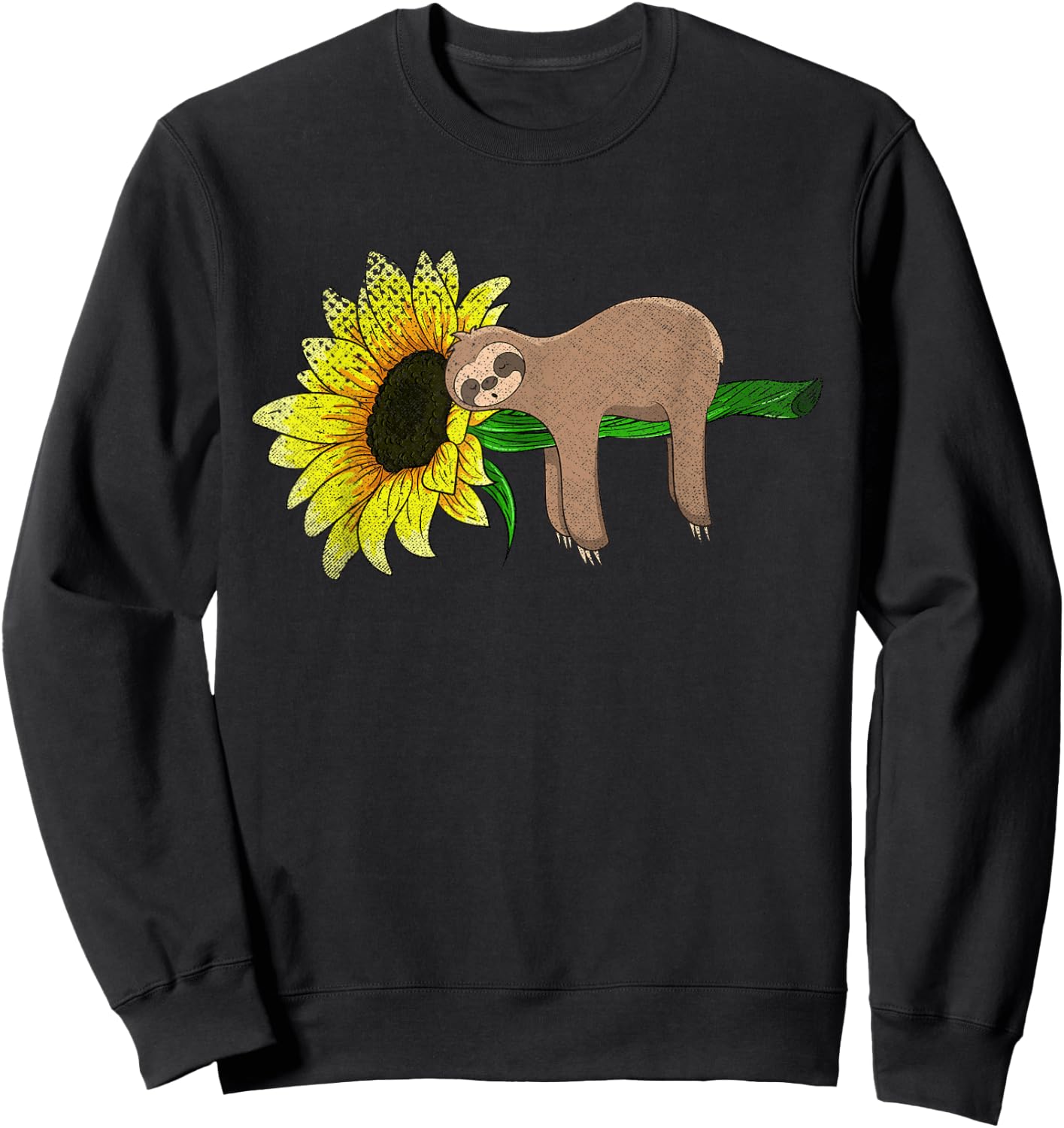 Yellow Flower Sunflower Sleepy Animal Lover Wildlife Sloth Sweatshirt - Sweatshirt | Black