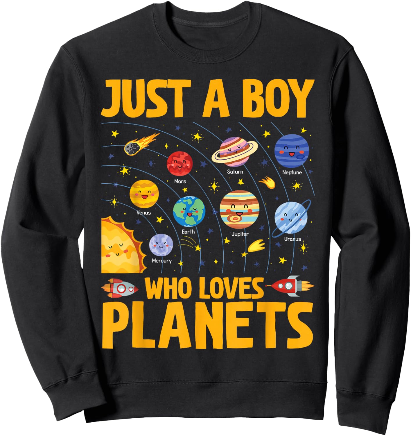 Just A Boy Who Loves Planets Solar System Kids Space Science Sweatshirt - Sweatshirt | Black
