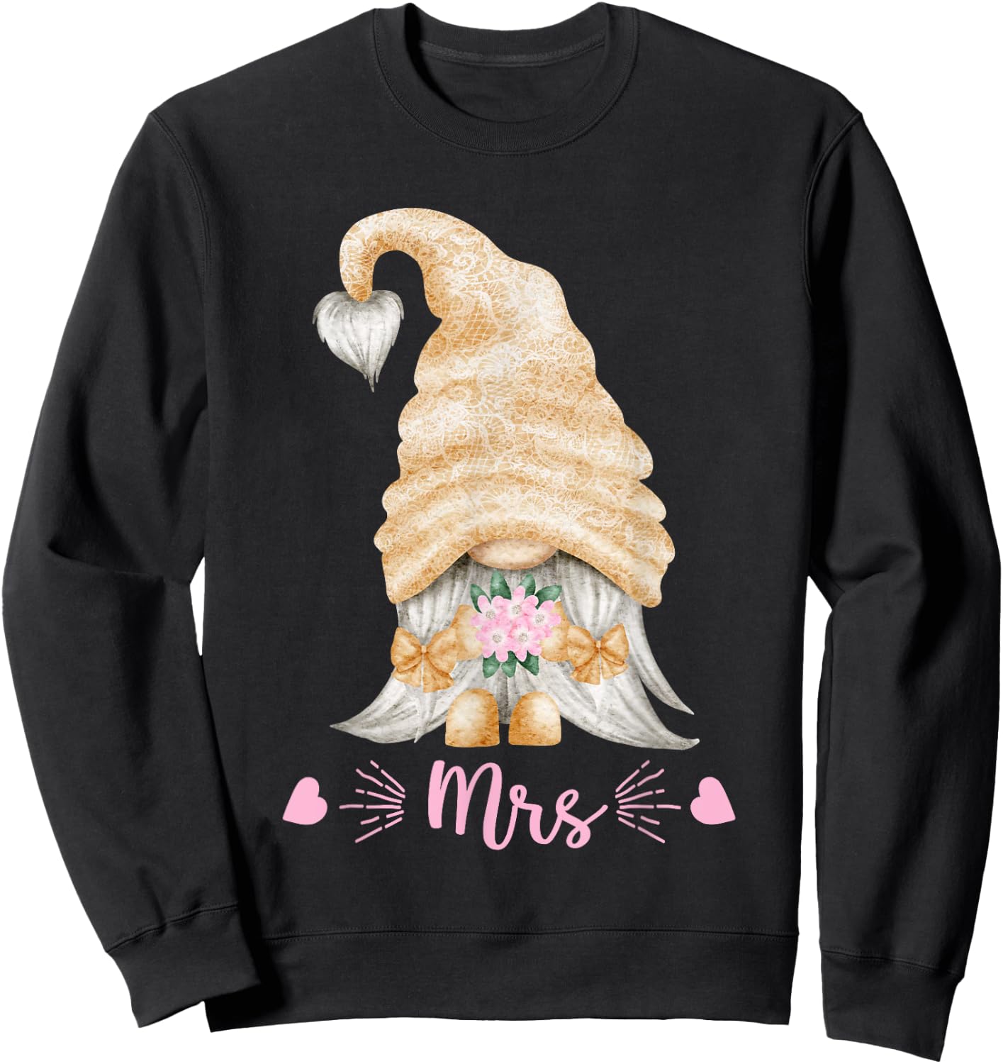 Funny Mrs And Mr Gnome Wedding - Cute Gnomie Bride Sweatshirt - Sweatshirt | Black