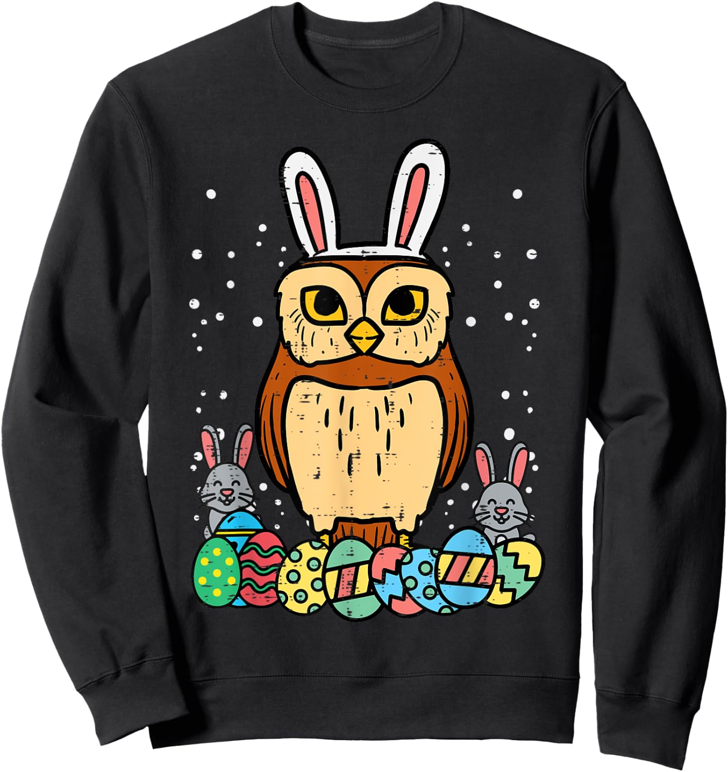 Easter Owl Eggs Bunnies Cute Animal Bird Men Women Kids Sweatshirt - Sweatshirt | Black