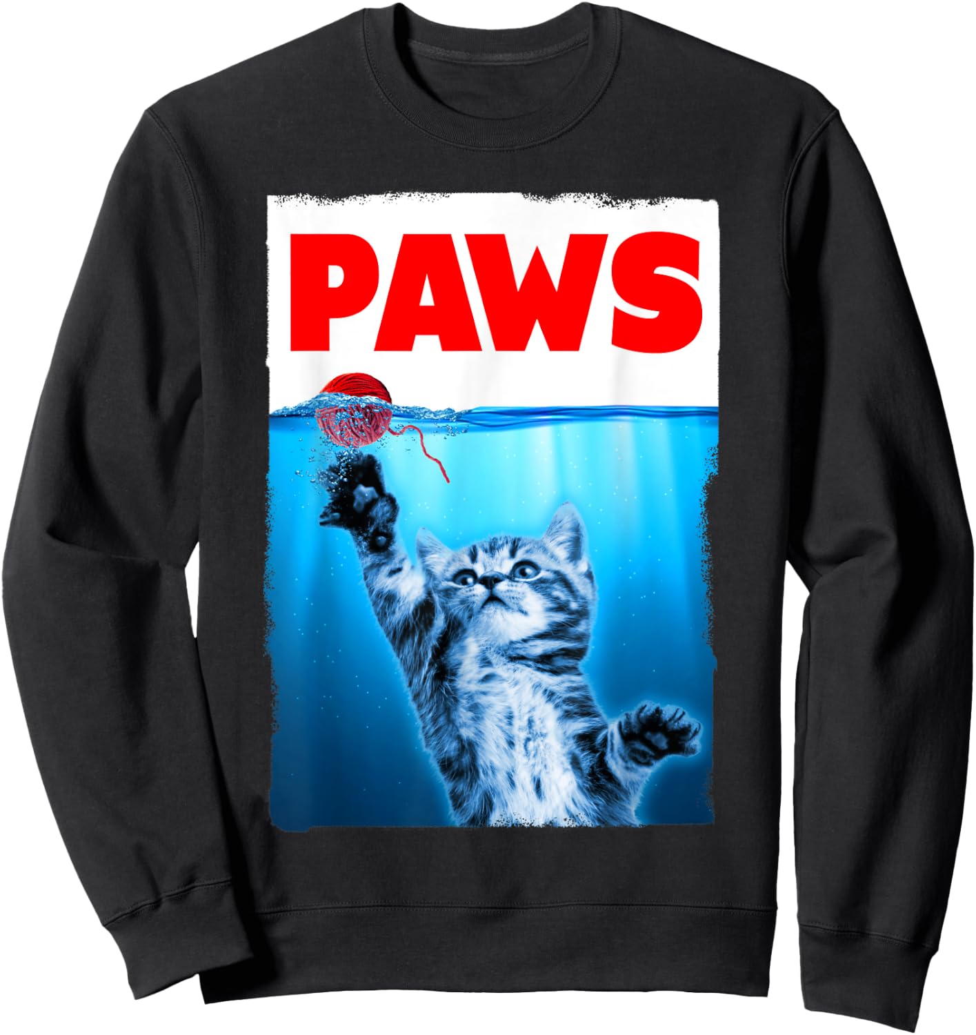 Paws Cat Parody Chasing String Ball Sweatshirt - Sweatshirt | Black
