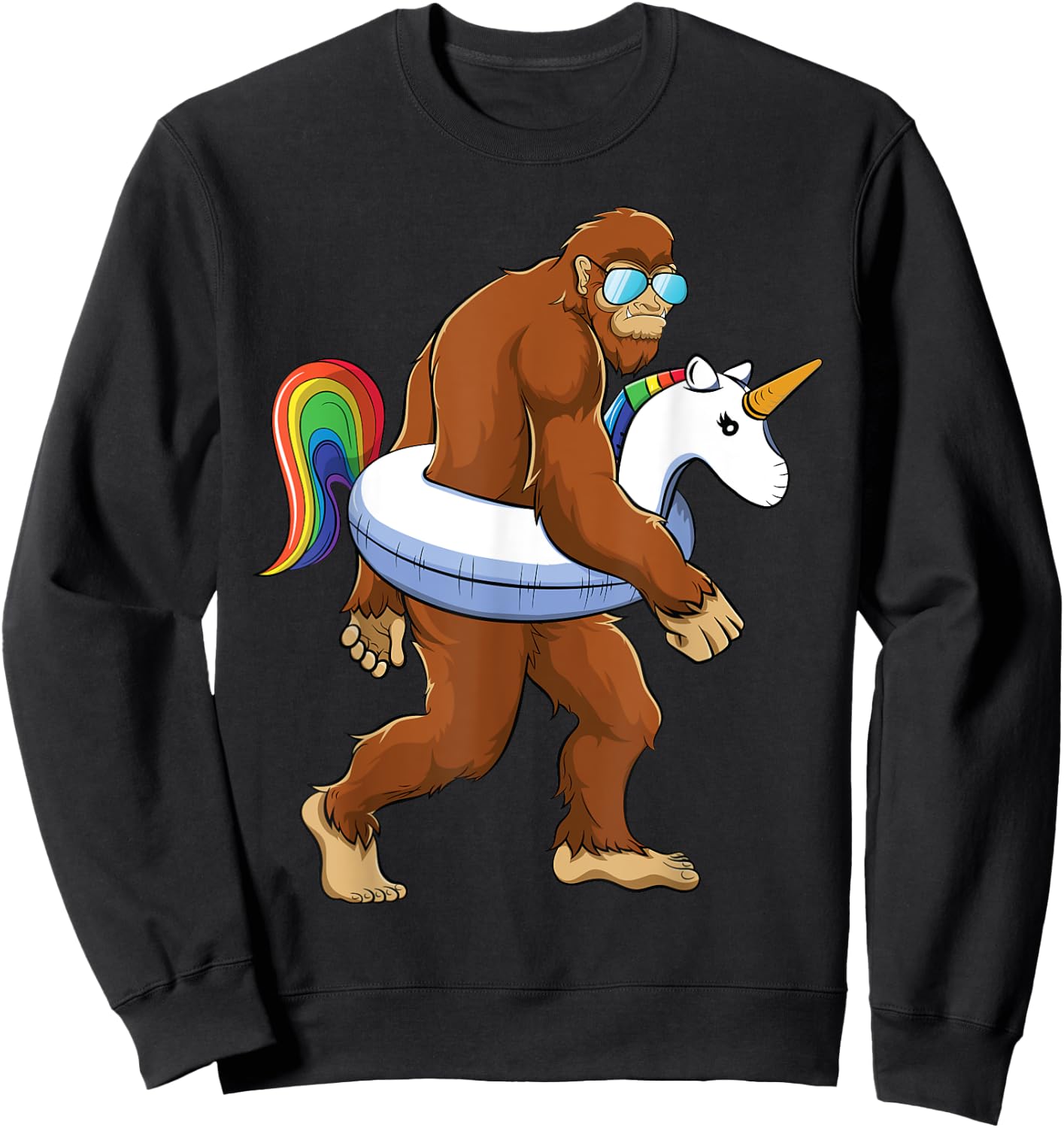 Unicorn Bigfoot Sasquatch Pool Party Boys Girls Funny Summer Sweatshirt - Sweatshirt | Black