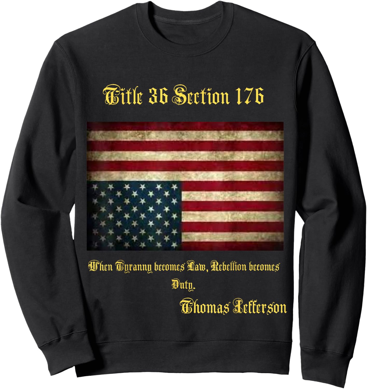 American Flag Distress Upside Down Thomas Jefferson Patriot Small Sweatshirt - Sweatshirt | Black