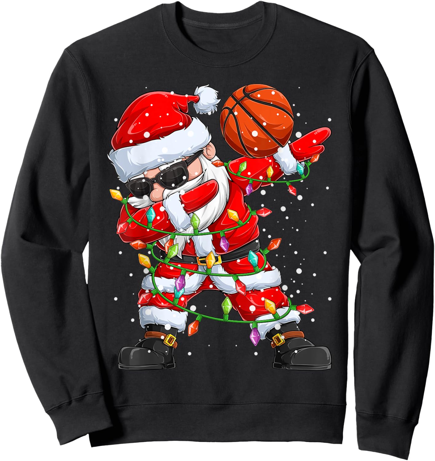 Dabbing Santa Basketball Christmas Tree Lights Kids Dab Xmas Sweatshirt - Sweatshirt | Black