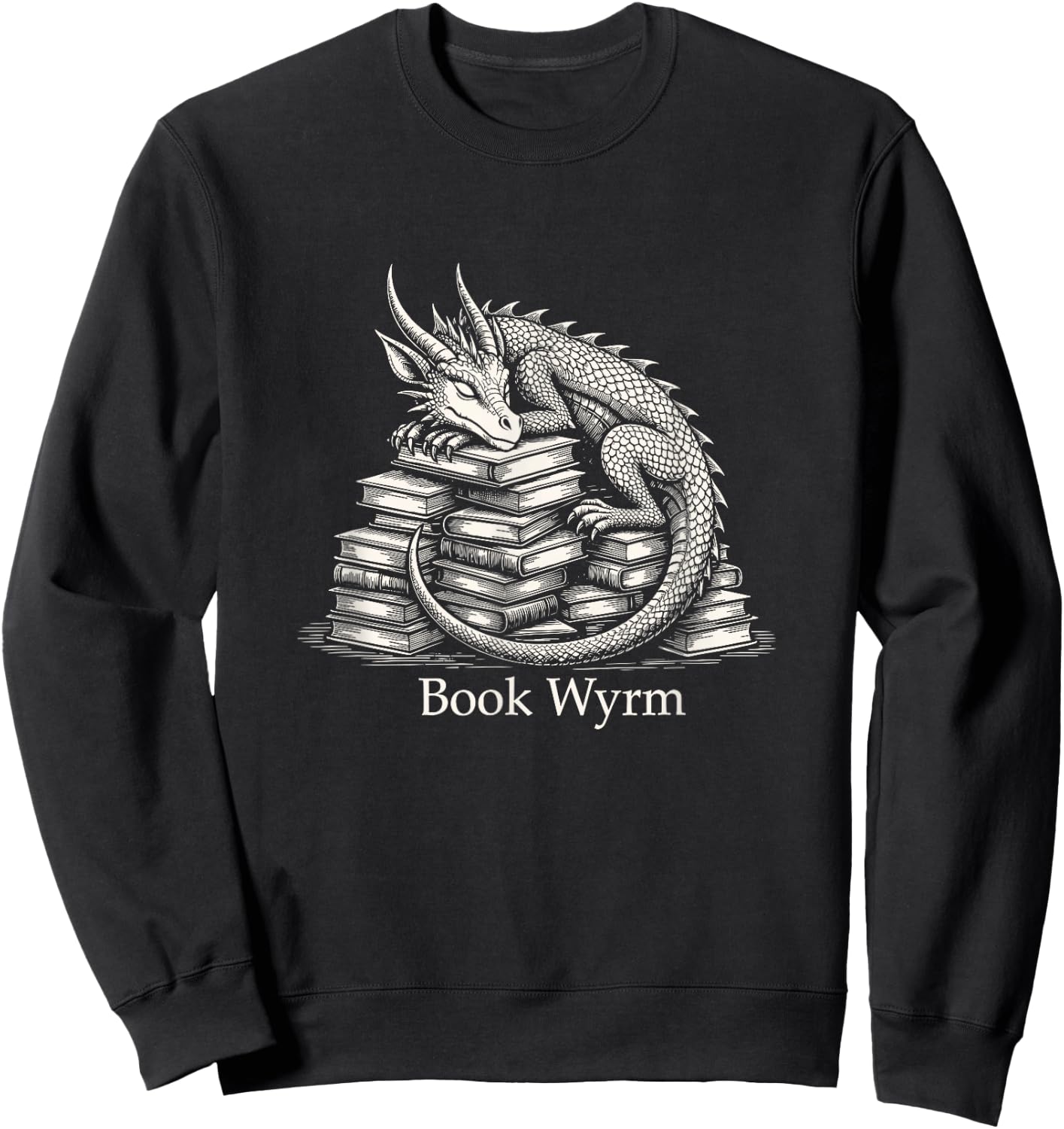 Book Wyrm Fantasy Creature Reading Mythical Art Sweatshirt - Sweatshirt | Black
