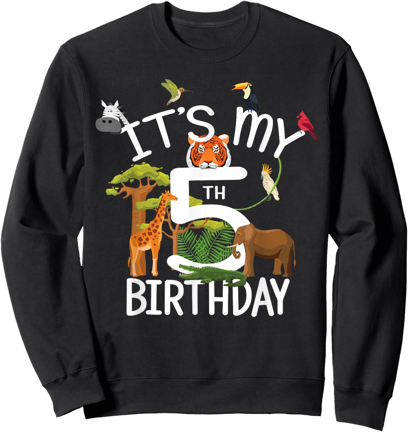 It's My 5th Birthday Boy Zoo Theme 5 Years Old Animal Party Sweatshirt - Sweatshirt | Black