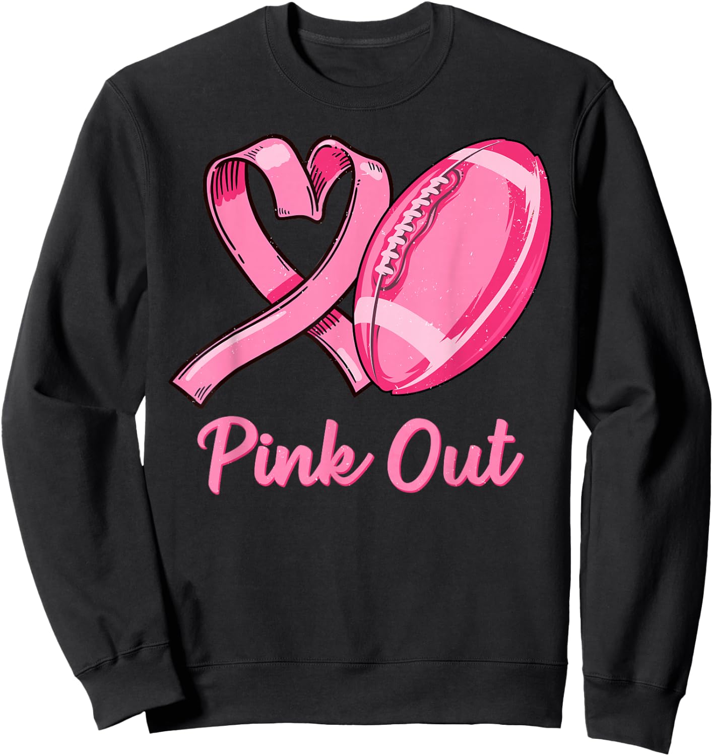 Pink Out Breast Cancer Awareness Bleached Football Mom Girls Sweatshirt - Sweatshirt | Black