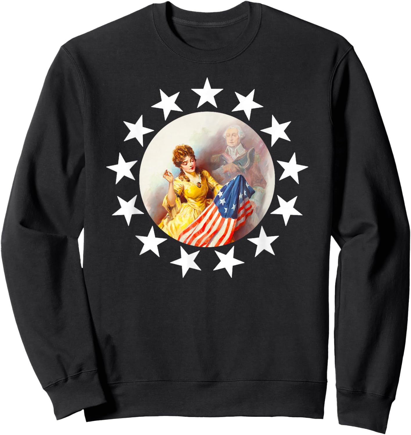 1776 George Washington Betsy Ross Flag Shirt Art-13 Stars Sweatshirt - Sweatshirt | Black