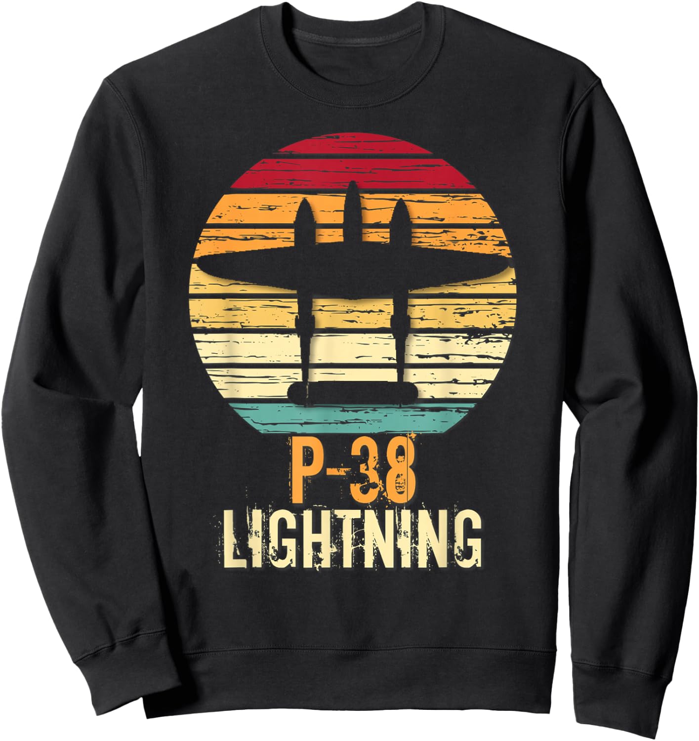 Vintage Warbird P-38 Lightning Fighter Airplane Sweatshirt - Sweatshirt | Black