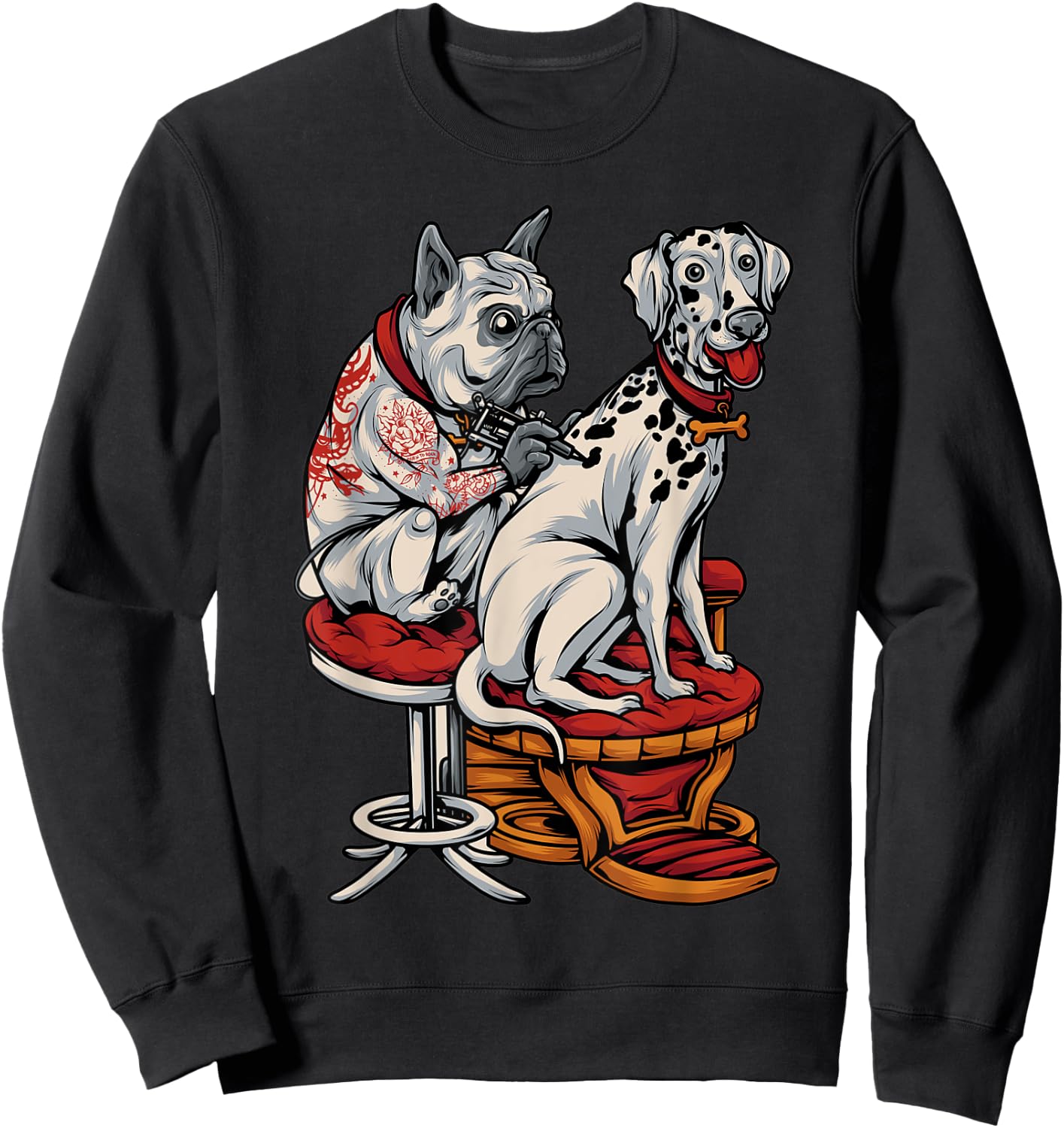 Frenchie Pug Dalmatian French Bulldog Tattoo Sweatshirt - Sweatshirt | Black