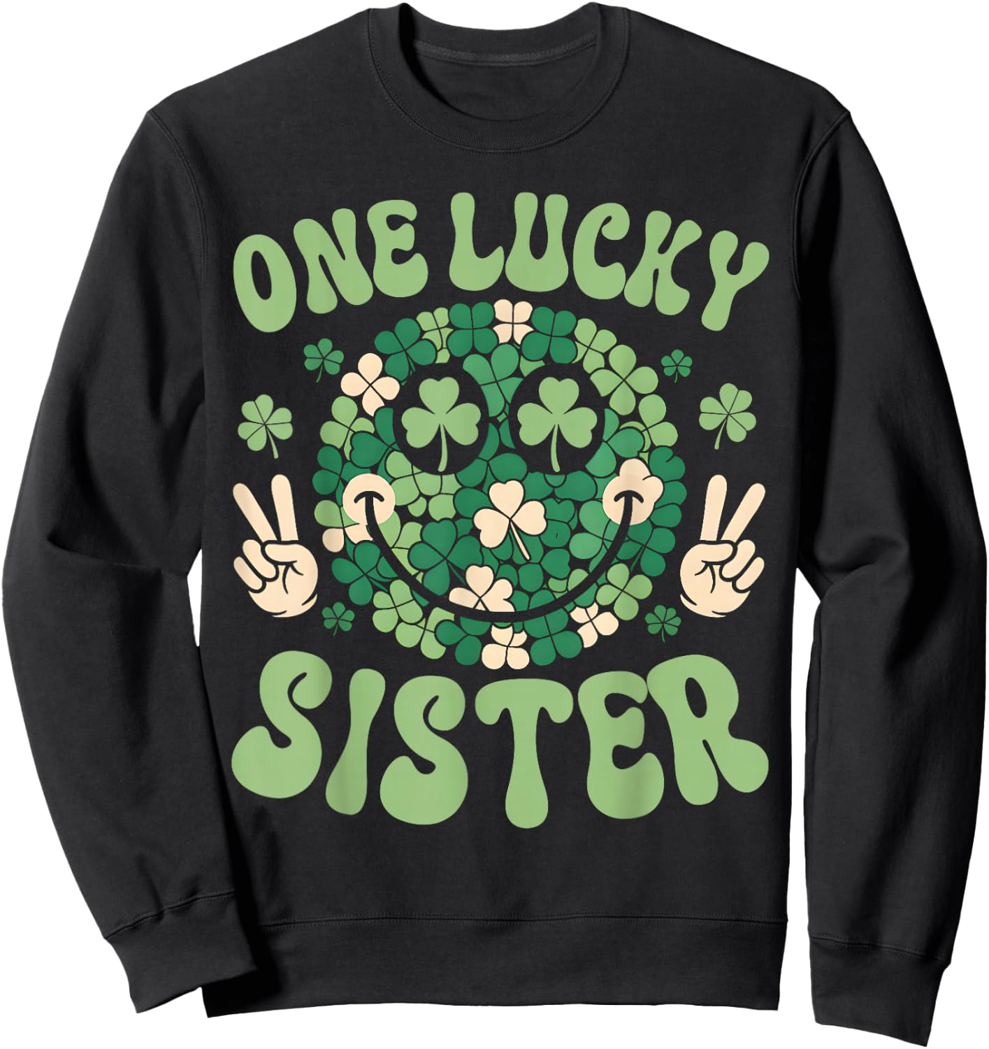 Patricks Day Family Matching Groovy Retro One Lucky Auntie Sweatshirt - Sweatshirt | Black