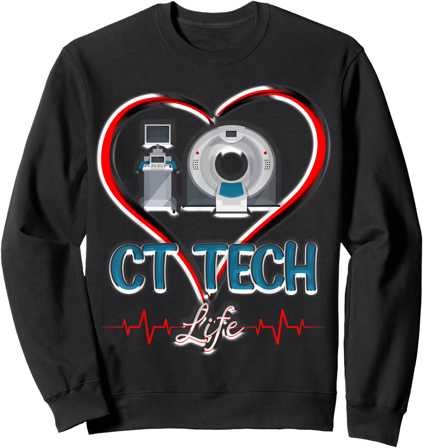 CT Tech Life Heart Funny Technologist Sweatshirt - Sweatshirt | Black