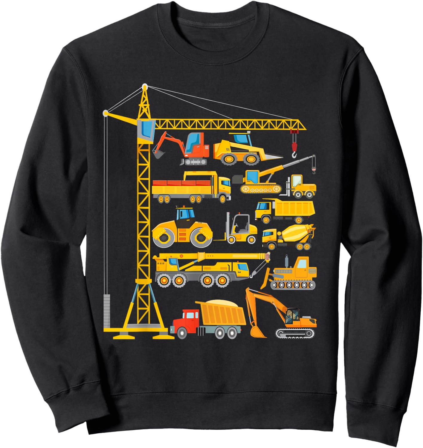 Types of Construction Excavator Bulldozer Truck Crane Sweatshirt - Sweatshirt | Black