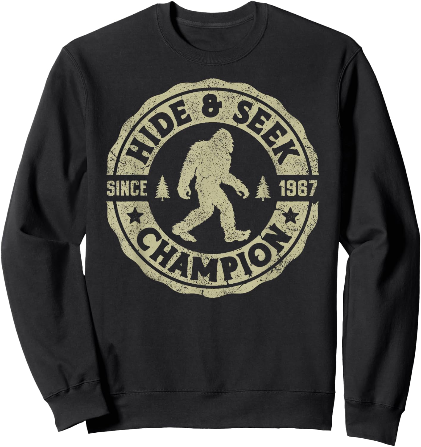 Bigfoot Hide And Seek Champion Funny Sasquatch Retro Vintage Sweatshirt - Sweatshirt | Black
