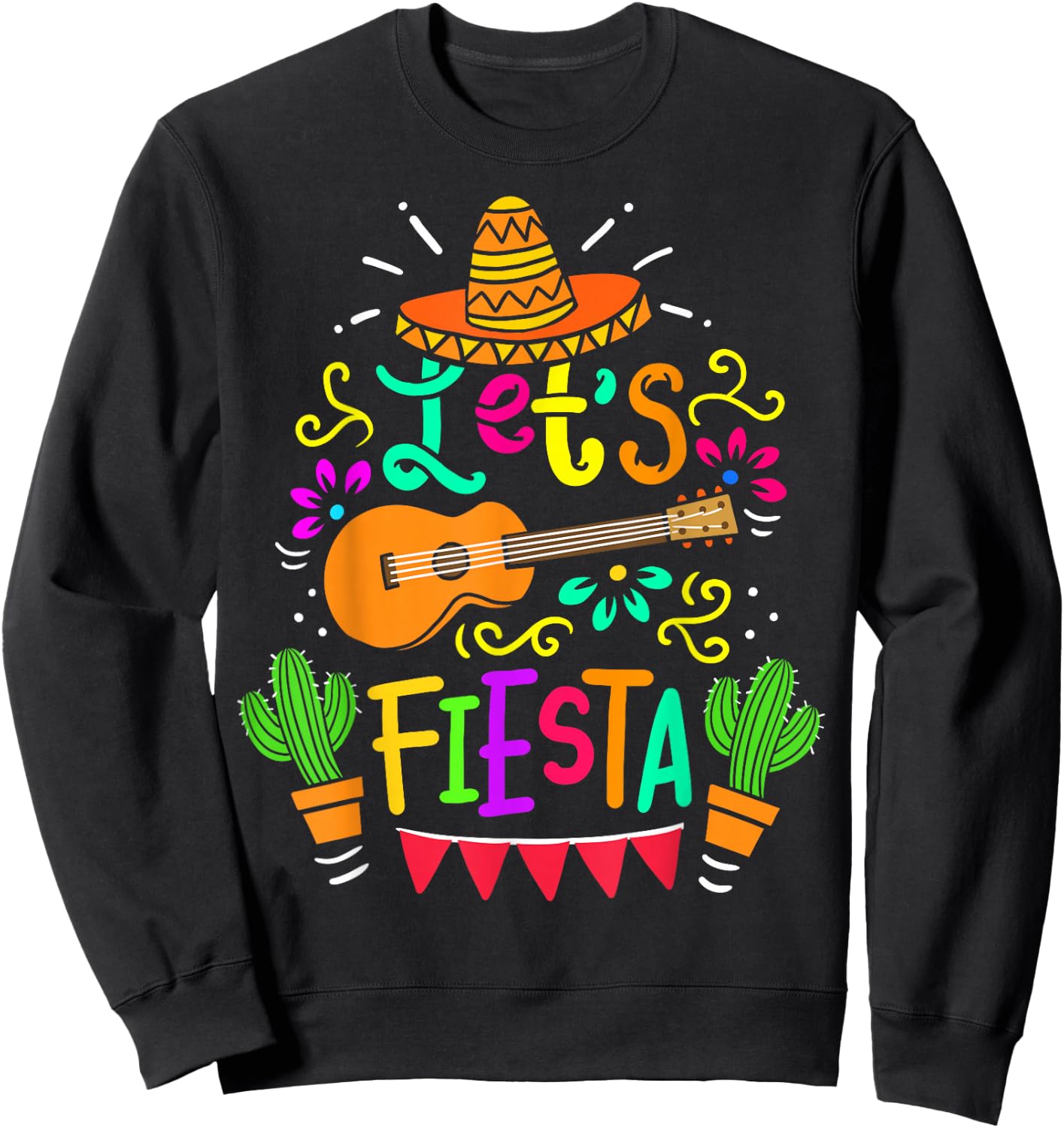Cinco De Mayo Mexican Guitar Cactus Women Boys Girls Sweatshirt - Sweatshirt | Black