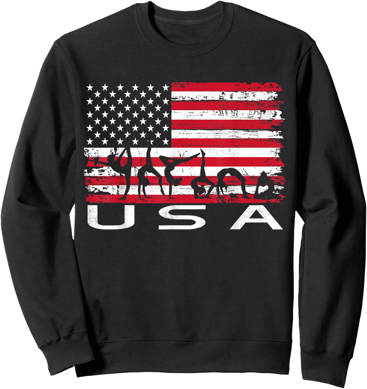 Gymnastic USA Vintage American Flag Sweatshirt - Sweatshirt | Black
